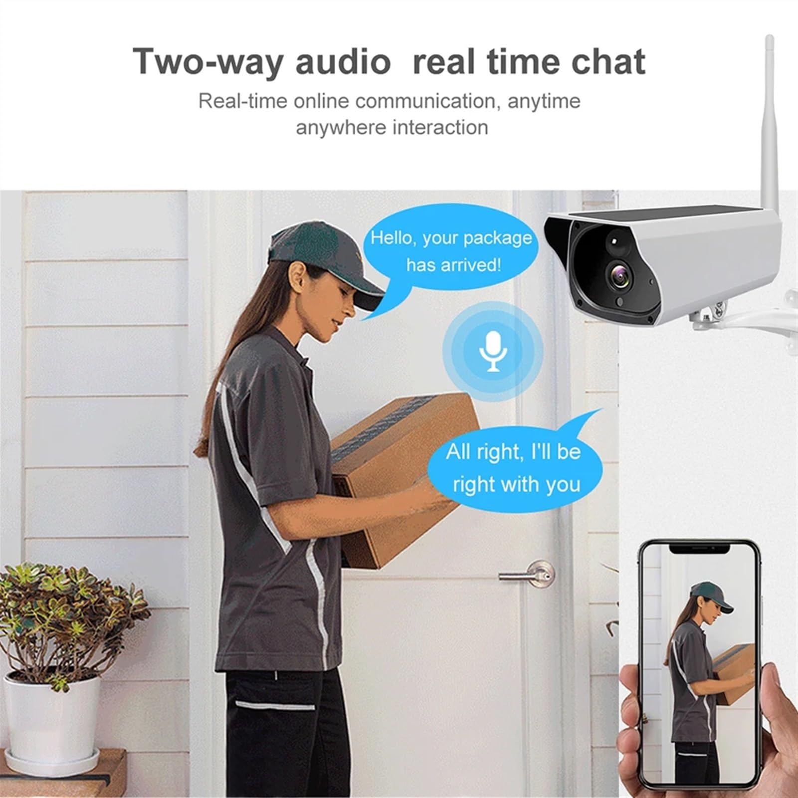 Camera Surveillance, Caméra solaire extérieure étanche PIR alarme de mouvement moniteur de Vision nocturne batterie faible puissance sans fil CCTV Protection de sécurité ,Sécurité, Antivol(2MP Camera)