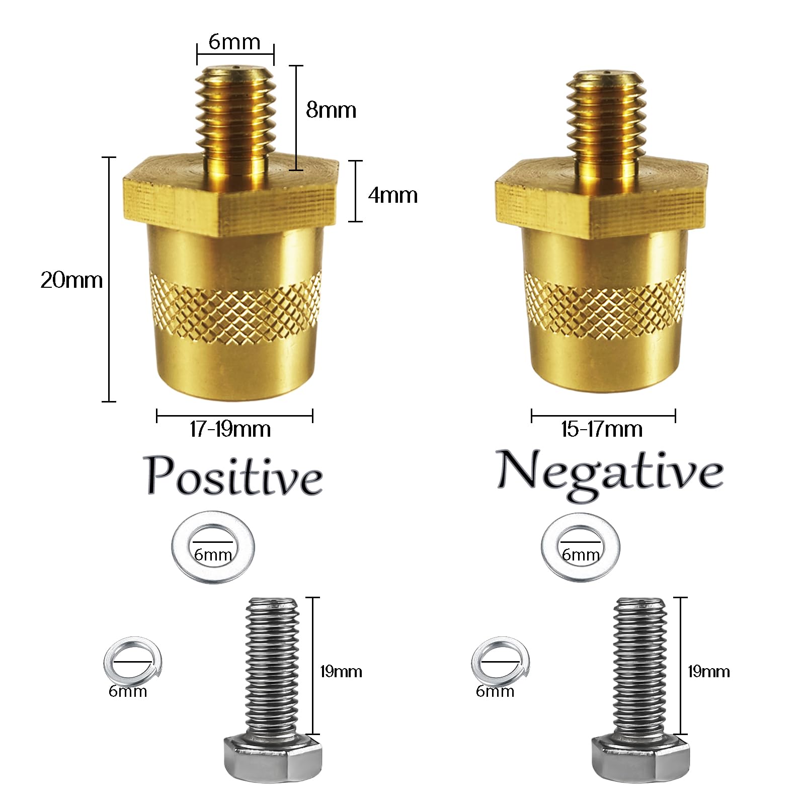 Morsetti per batteria adattatore Paio M6 con filettatura esterna, per auto, in ottone, negativo positivo, morsetti per batterie al litio