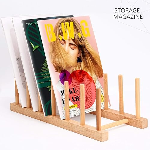 Miniatura 2 de Facmogu Soporte de almacenamiento de discos de vinilo, soporte de madera ecológico, soporte de CD de madera, apilable y moderno, soporte portátil