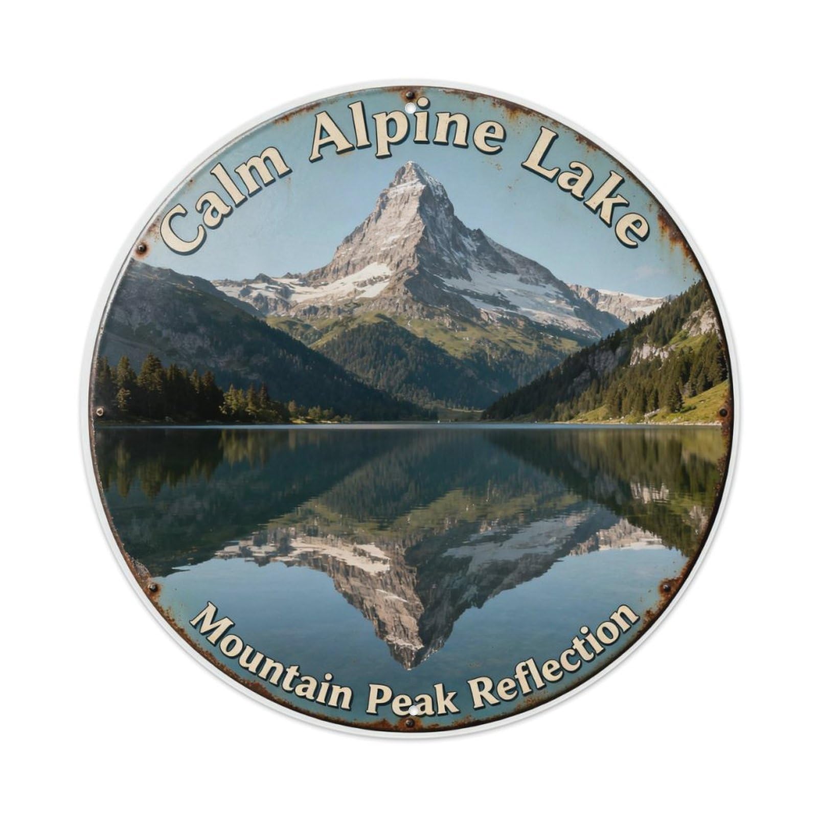 Calm Alpine Lake Mountain Peak Reflection Metal Tin Sign Plaque