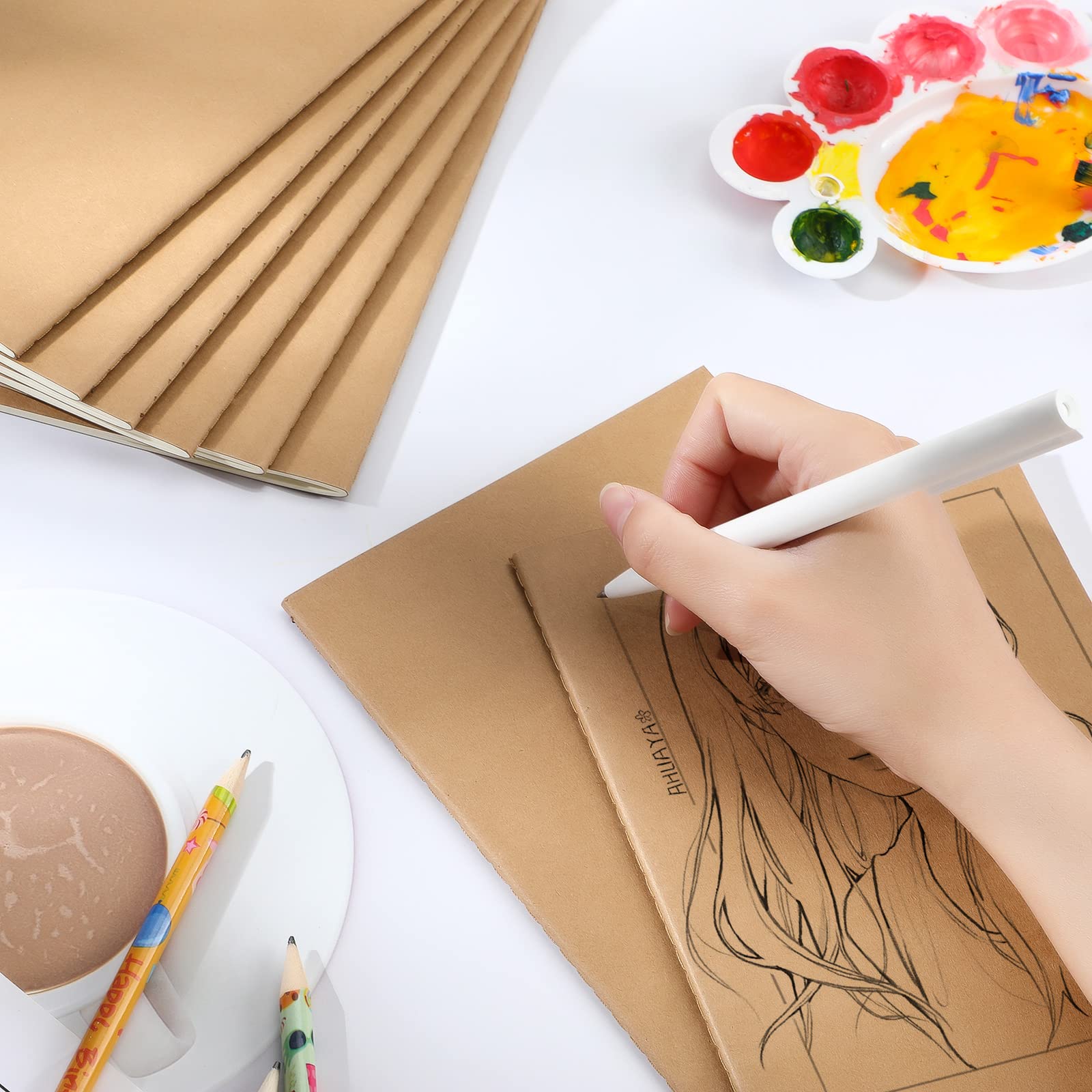 Tenare 16 Pcs Blank Cover A5 Lined Notebook 60 Pages/ 30 Sheets Notepads School Multipack Travel Journal Notebook for Student Diary Memo Office Supplies 8.27 x 5.51''(Kraft Brown) - Image 4