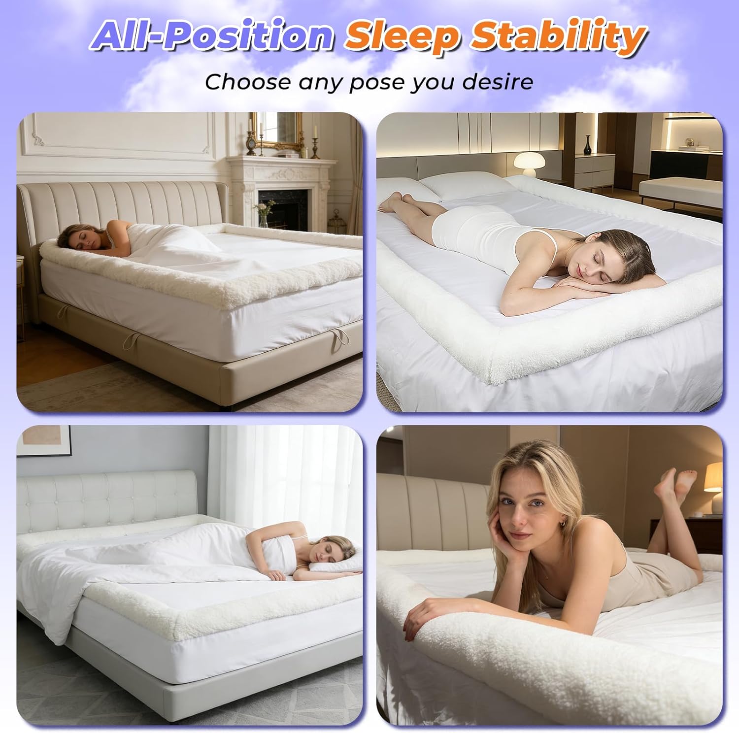 Bed Sheets with Borders, 360° Bordered Fitted Sheet with 19" Deep Pocket – Ultra Soft Plush Bed Cover, All-Position Anti-Slip Sleep Solution, Machine Washable (Queen: 80" x 60")