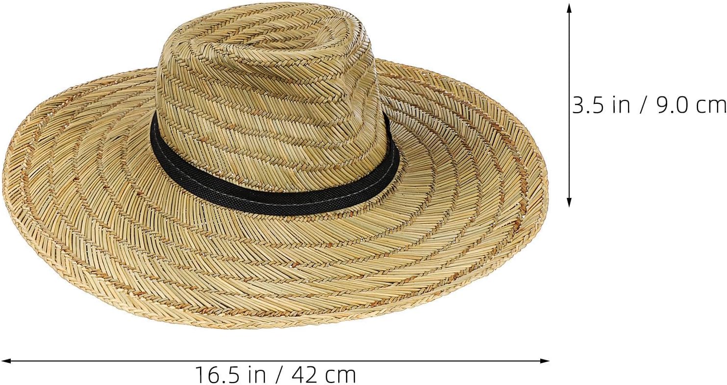 2pcs Men's Khaki Straw Wide Brim Sun Hat for Summer Beach Protection