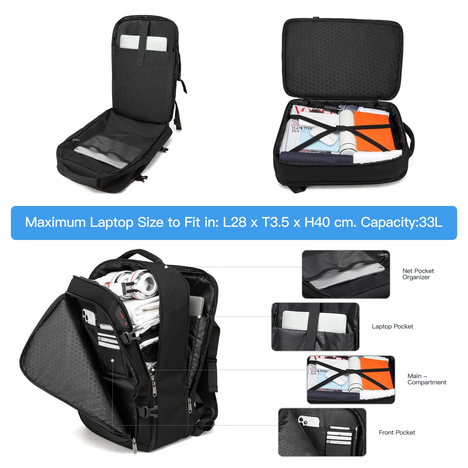 Della Gao Zaino Uomo Zaino per PC Portatile, Zaino Porta PC 15.6/17 Pollici Zaino Antifurto Impermeabile, Zaino Lavoro con Porta USB, Zaino PC per Universita Scuola Viaggio