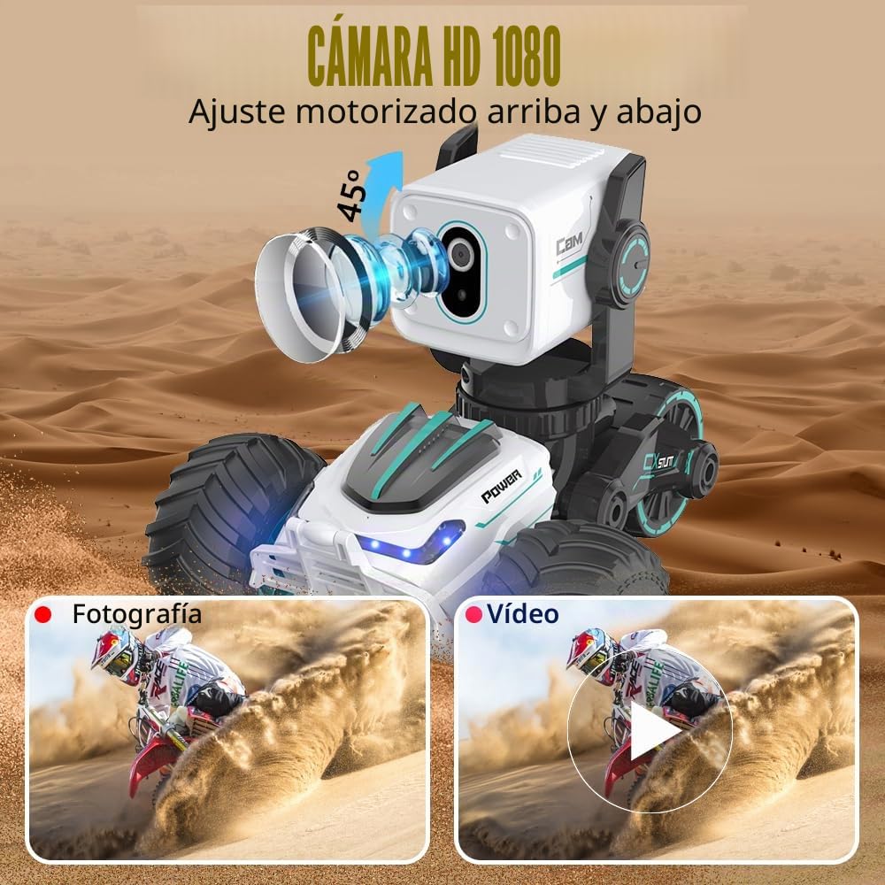 Coche Teledirigido RC Truck con Cámara de 1080P, Mando a Distancia con Pantalla, Función Talkback en Modo Voz, Puede Hacer Fotos y Vídeos,Carga USB,Coche de Juguete para Niños Adultos