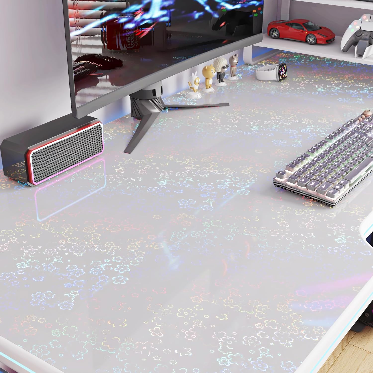 Livelynine 15.8x394 Clear Flower Contact Paper Peel and Stick Clear Contact Paper for Books Classroom Crafts Waterproof Sparkle Self Laminating Sheets No Machine Adhesive Holographic Sticker Laminate