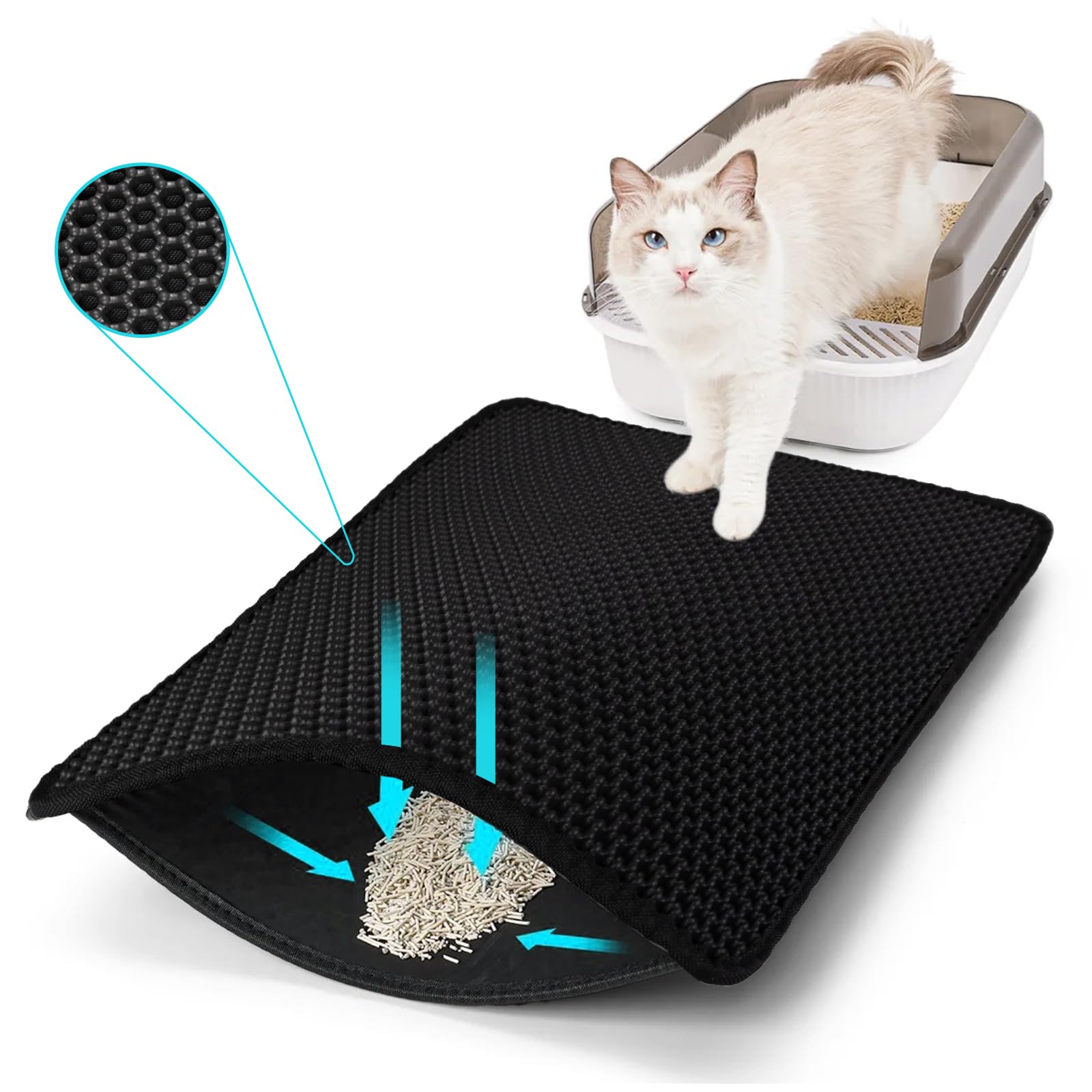 FADEYJ Cat Litter Mat, Kitty Litter Collector, Double Layered Honeycomb Design Waterproof, Anti Urine, Anti Slip, Easy to Clean, Limit Garbage (30"x24