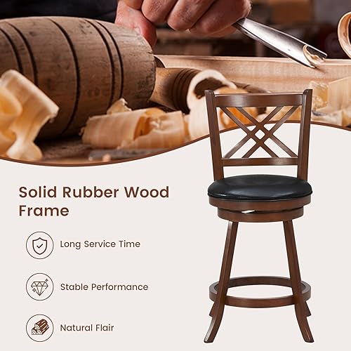 Miniatura 4 de Giantex Juego de 2 taburetes de bar giratorios de 360, sillas de bar de 24 pulgadas de altura de mostrador con respaldo y reposapiés, taburetes de