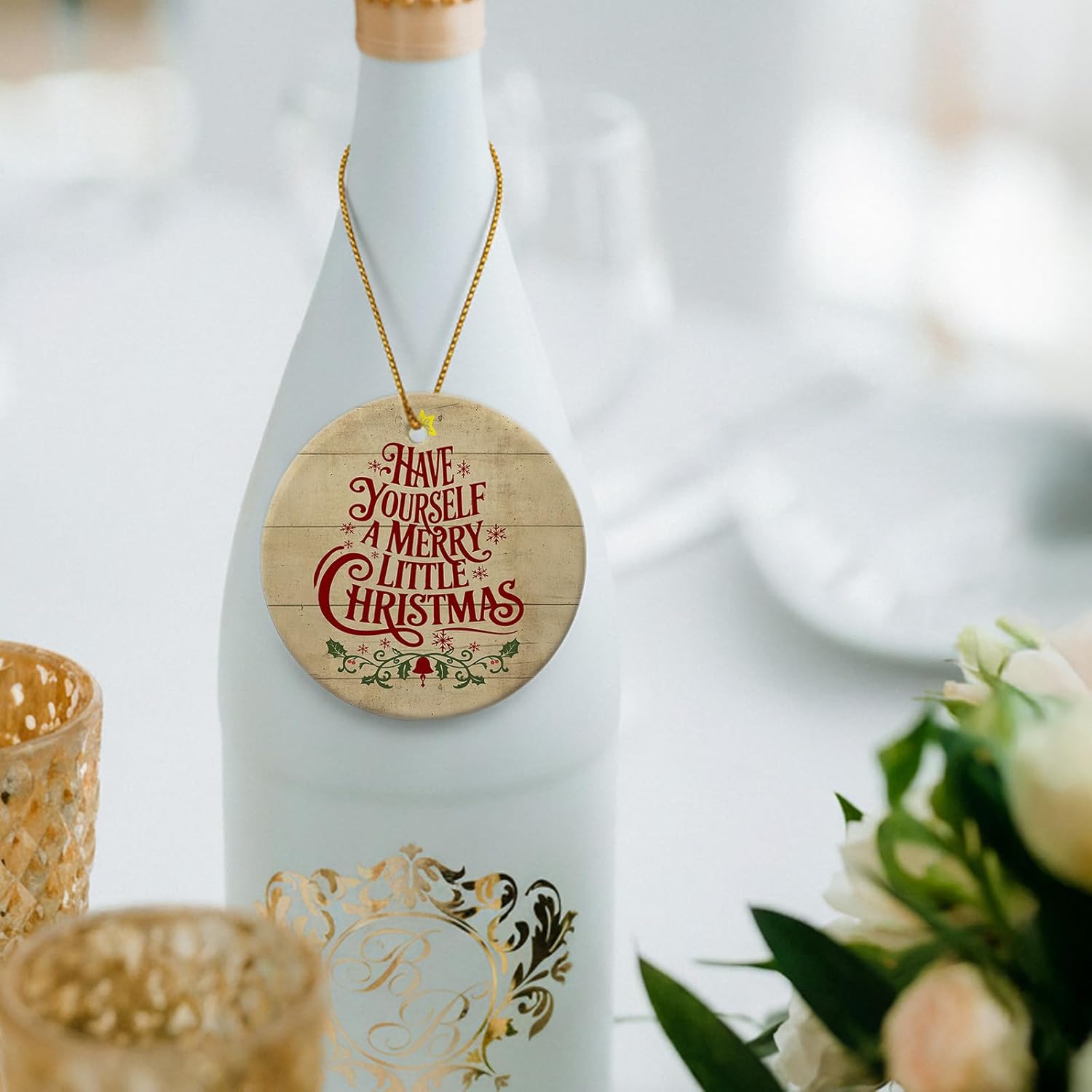 Have Yourself A Merry Little Christmas Tree Ceramic Ornaments, Farmhouse Vintage Hanging Round Holiday Ornament Decor, Rustic Winter Gifts Keepsake for Women Car Window Decorations 3in - Image 7