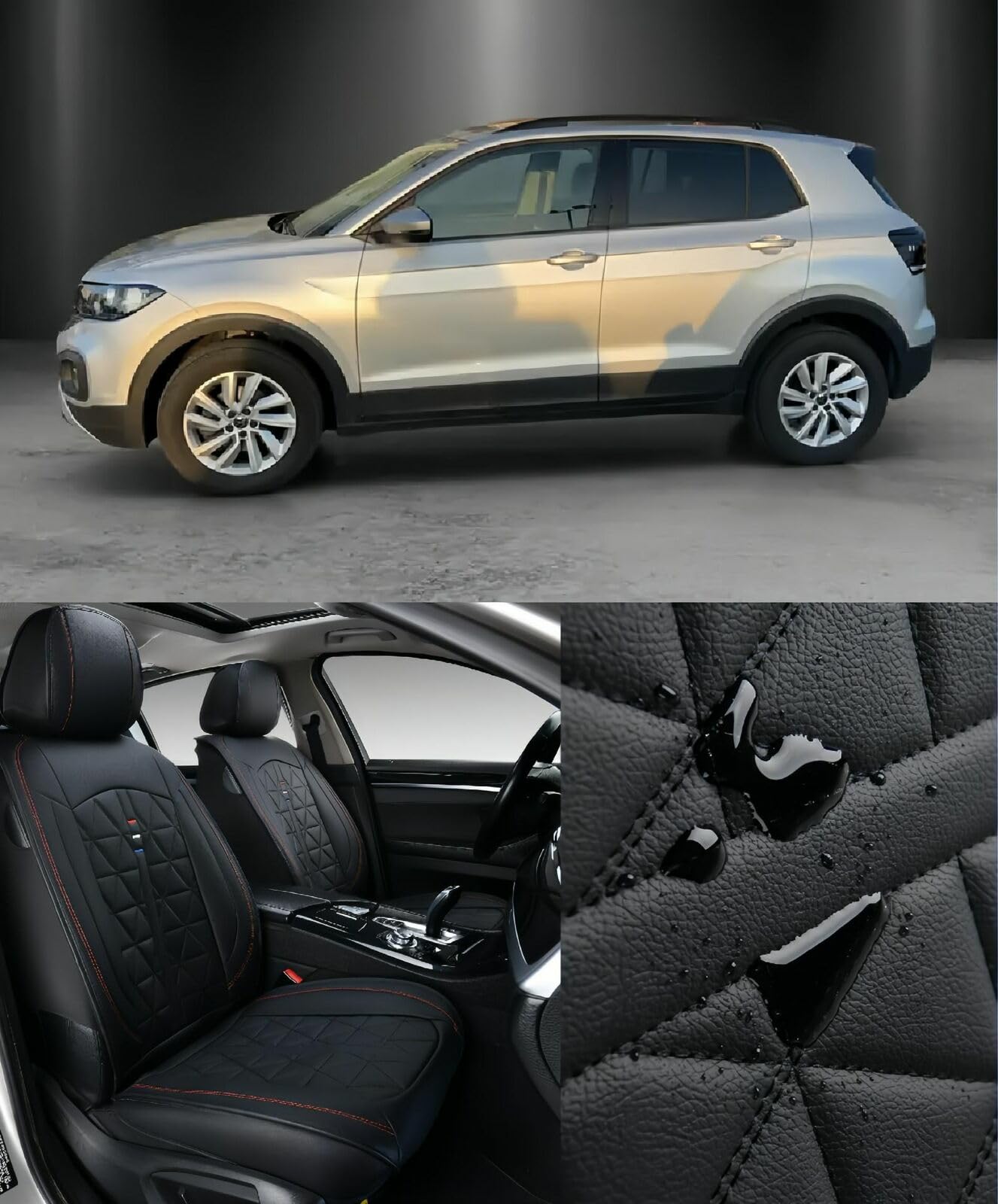 Autositzbezüge Auto Vordersitz 2 PCS Set Für VW Polo Autositzbezüge Leder ，Komfortabel Wasserfest Verschleißfest Atmungsaktiv Schwarz
