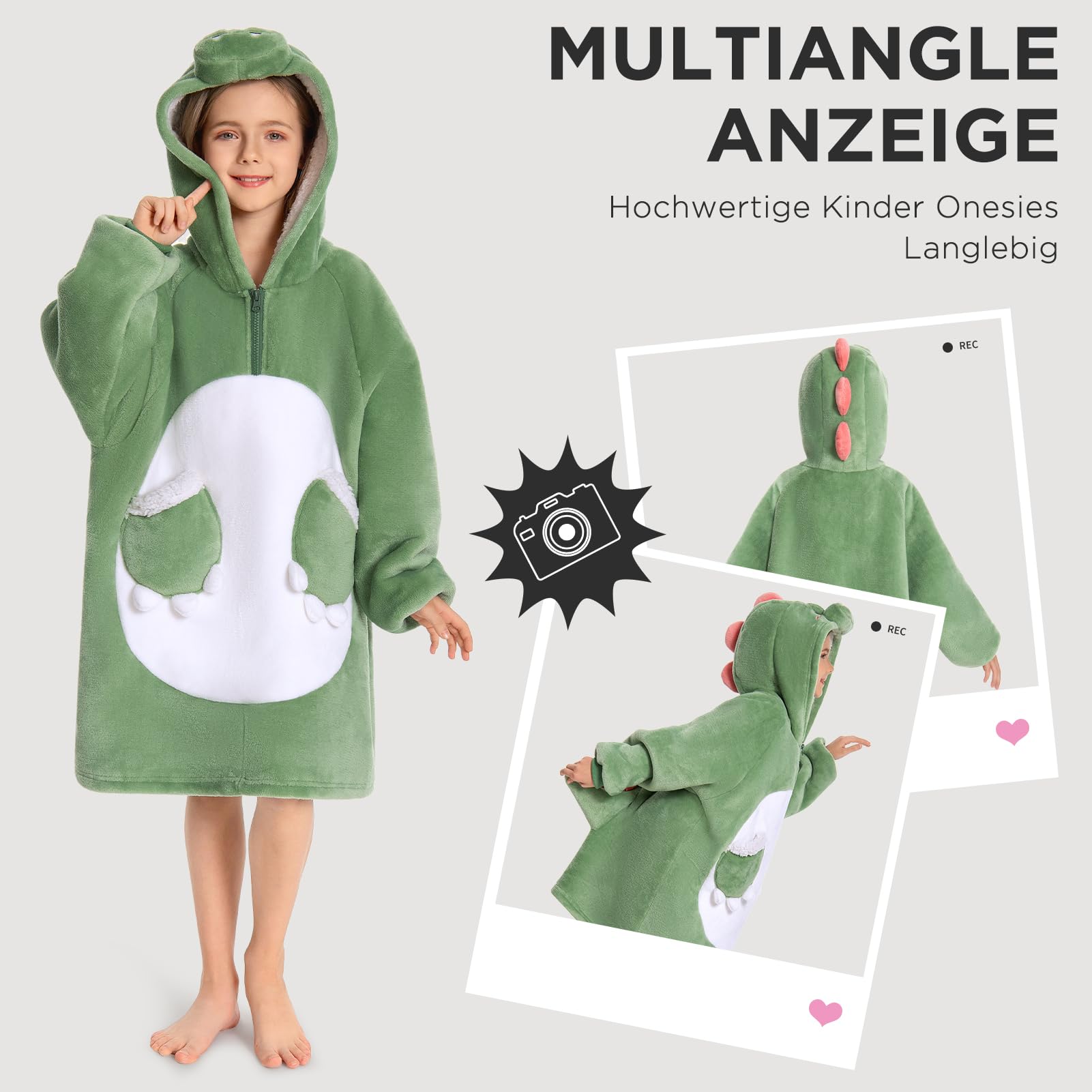 OLAOLA Dinosaurier Decken-Hoodie für Kinder, Weiche Kuscheldecke Unisex | Cooles Dinosaurier-Motiv für Kinder. Extra warme und kuschelige Decke mit Kapuze, das ideale Wintergeschenk für Kinder.