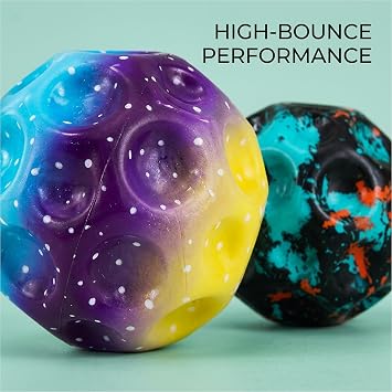 2Pcs Moon Ball, High Bouncing Bouncy Balls with Space Ball Design, Super Soft PU Foam for Indoor & Outdoor Play