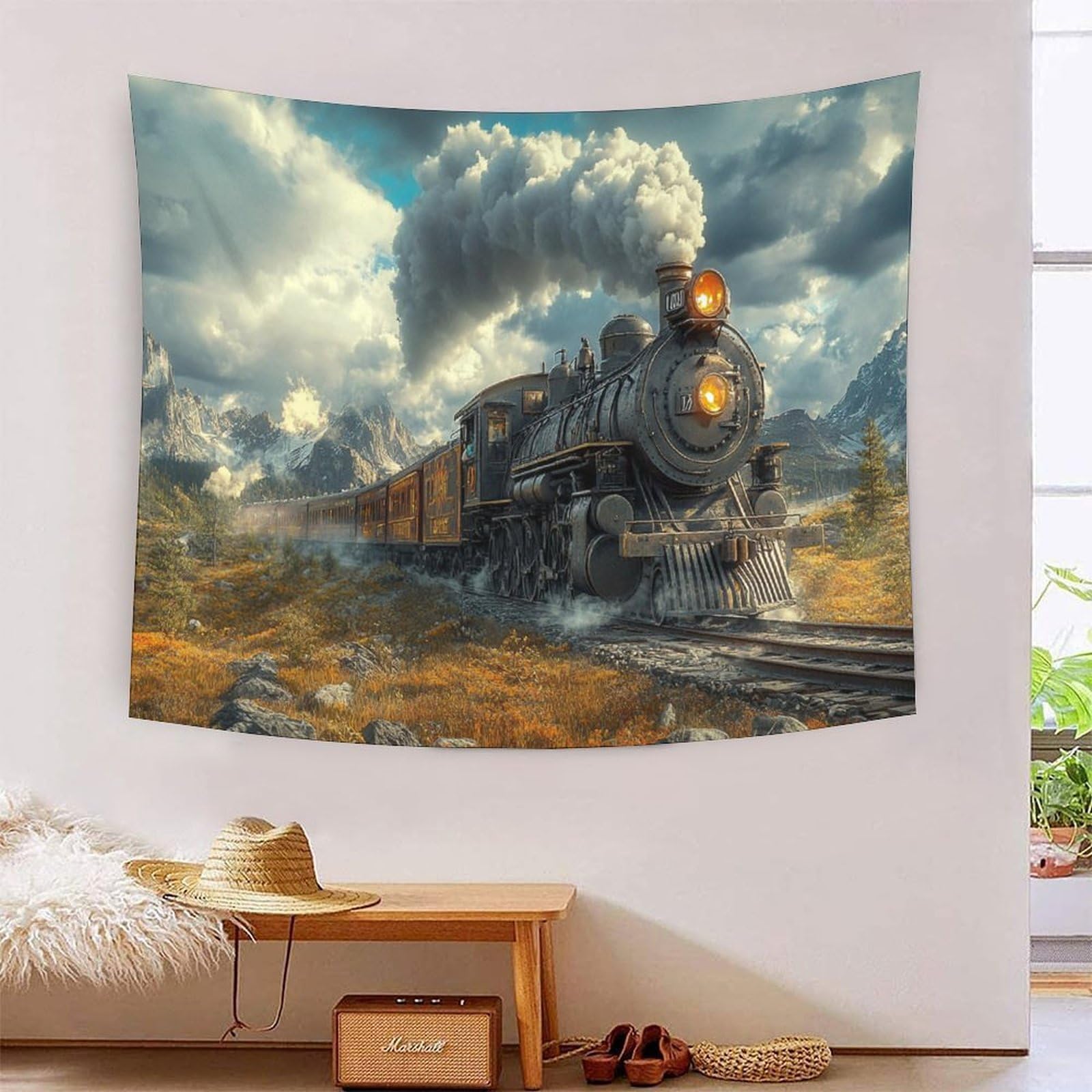 Yyvkpmlxc Style-3 3D Steam Train Print Wall Hanging Tapestries|Mountains Wall Blanket Tapestry Soft Polyester For Bedroom| Living Room 100Cmx150cm