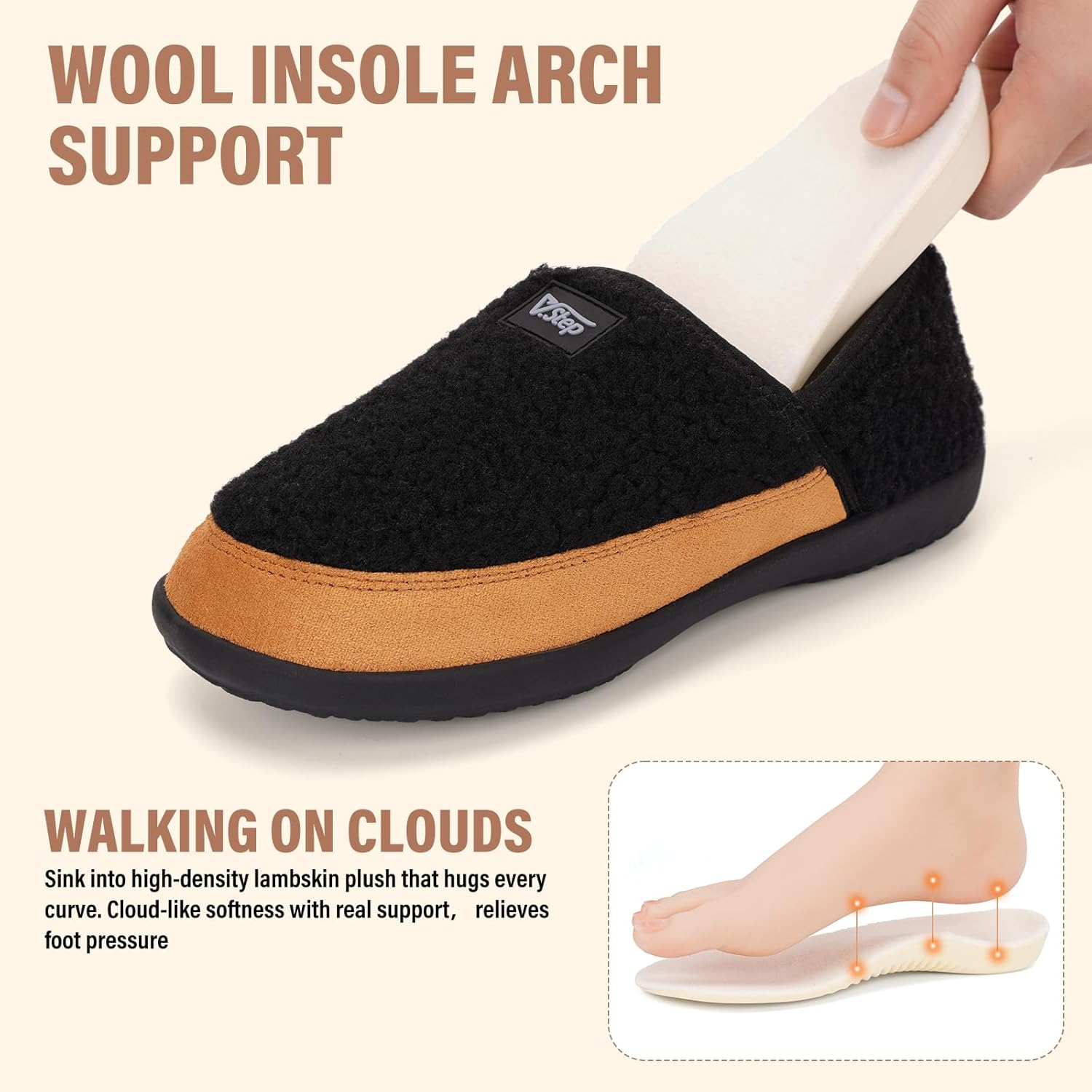 V.Step Orthopedic Arch Support Slippers for Women Men, Fuzzy House Shoes for Plantar Fasciitis, Warm Cozy Closed Back Loafer Slippers with Polar Fleece Lining