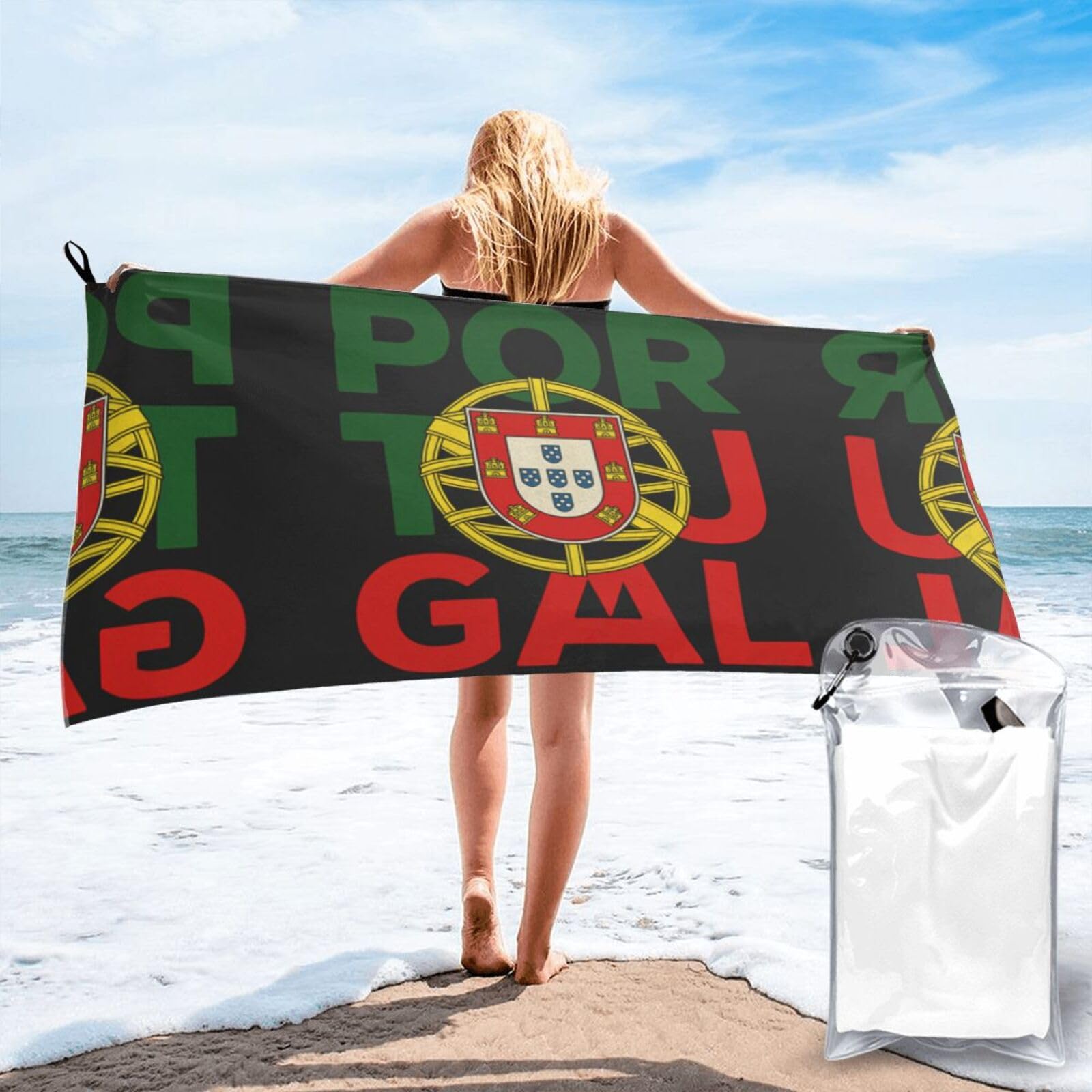 HLBSDM Portugal Flag Print Beach Towel Quick Dry Portable for Swimming Yoga Travel Campers