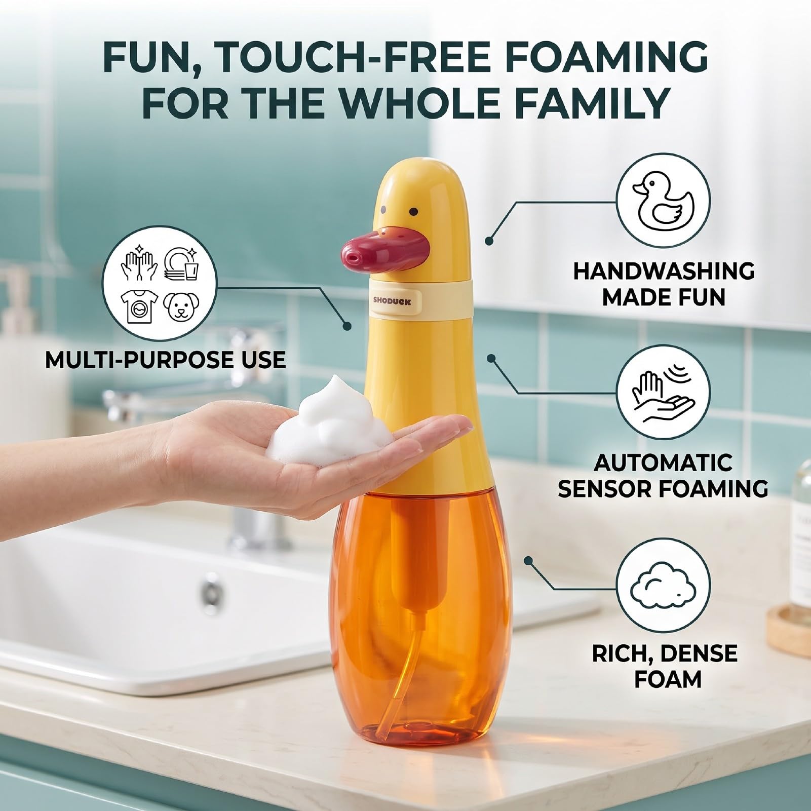 Distributore Automatico di Schiuma di Sapone, Design Anatra, 400ML