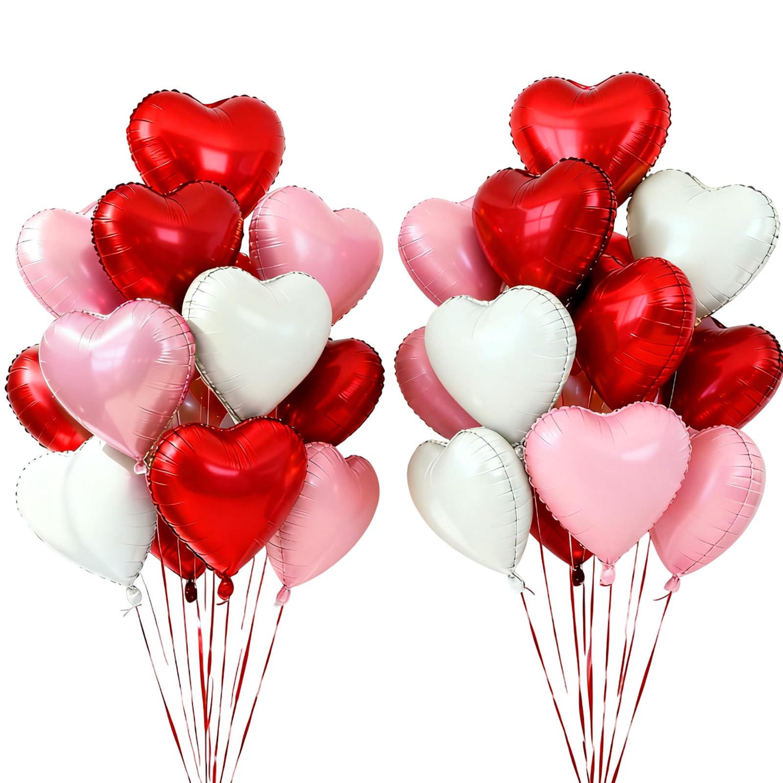24 Pcs Heart Balloons 18 Inch, Foil Helium, Heart Shaped, Suitable for Decorating Birthday Parties, Weddings, Engagement Parties, Valentine's Day and Other Festivals, White, Pink and Red