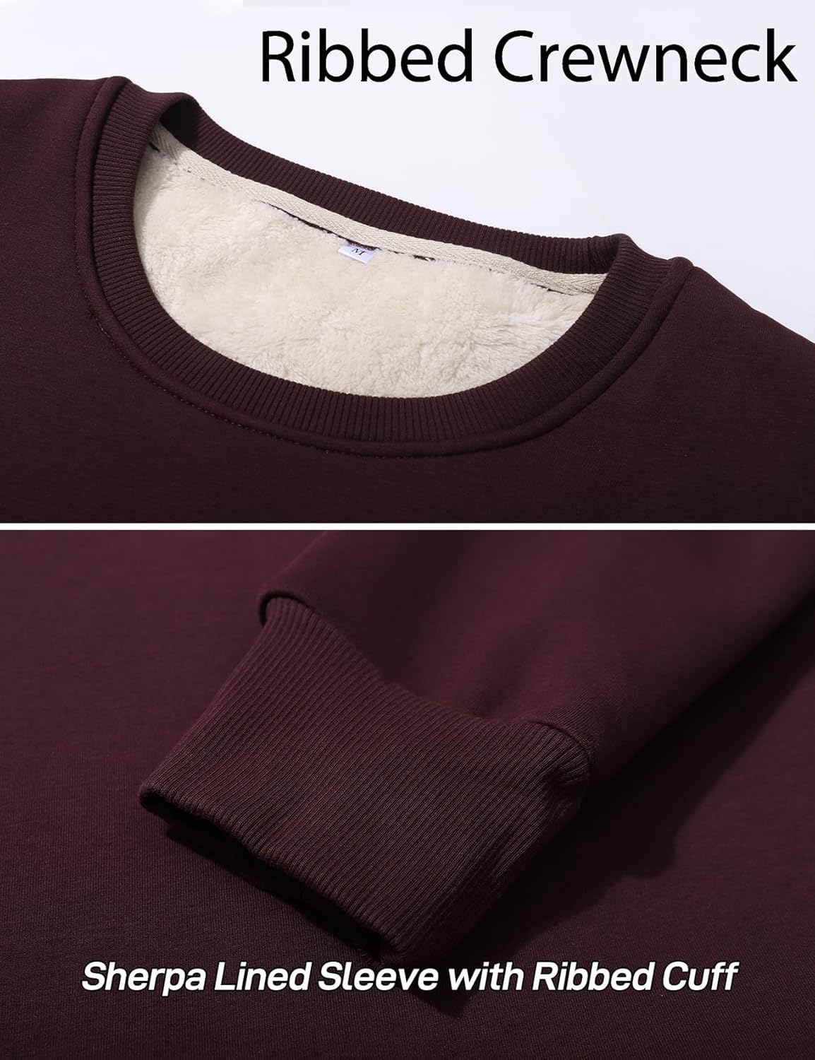 Flygo Men's Warm Sherpa Lined Crewneck Sweatshirts Fleece Pullover Tops Heavy-weight Thick Thermal Cotton Sweat-Shirts - Image 5