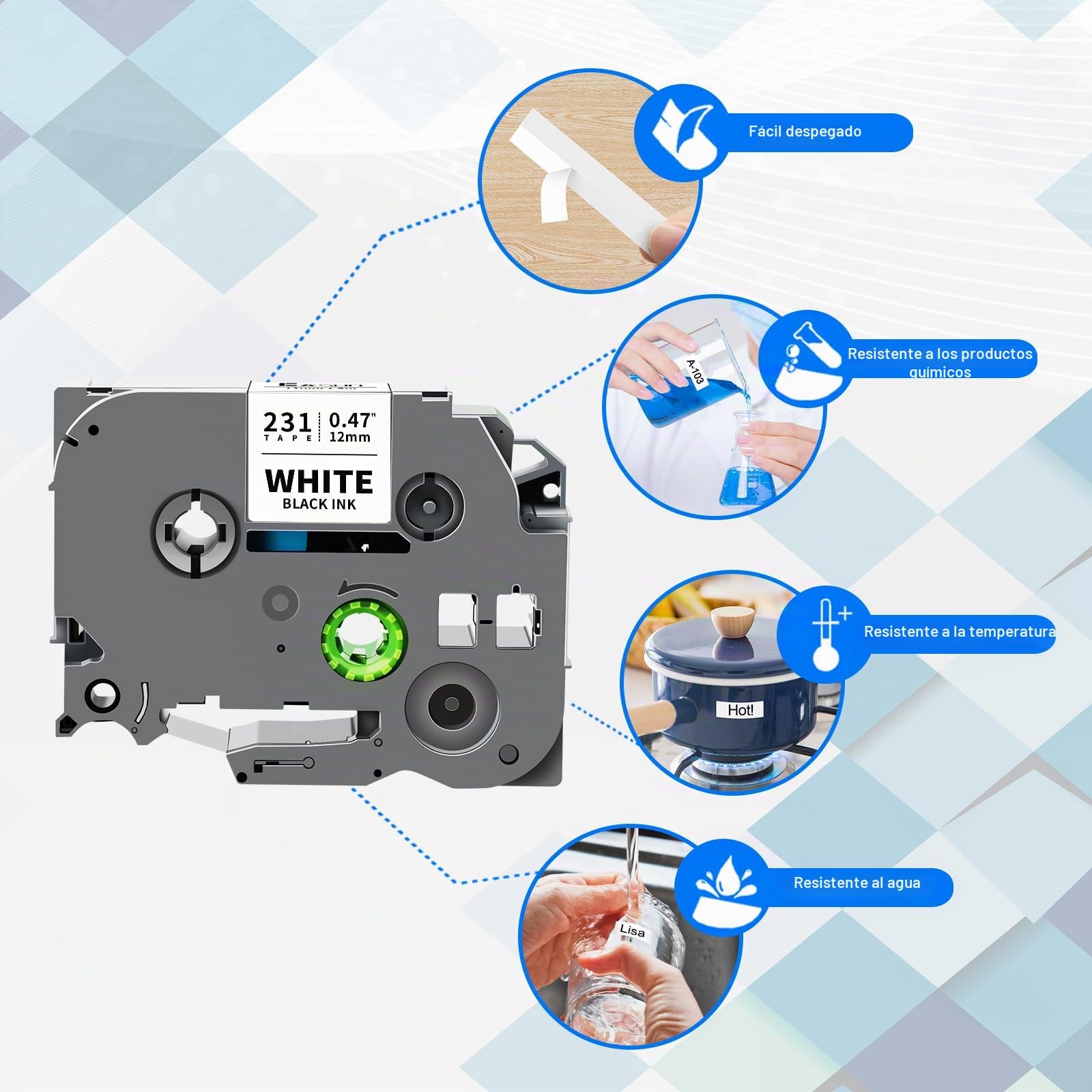 Compatible Cintas TZe-231 TZe-131 TZe-431 TZe-531 TZe-631 TZe-731 Cinta de Etiquetas 12mm Laminada TZ Tape para Brother Ptouch H107B H105 1000 H100LB E110 D210 D400 H100R D600