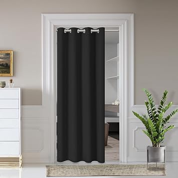 AOSKY Door Curtains for Doorway Privacy, Black Grommet Closet Curtains for Bedroom, Door Window Curtain, Light Blocking Thermal Insulation Drapes for Living Room Set of 1 Panels, 25" W x 40" L