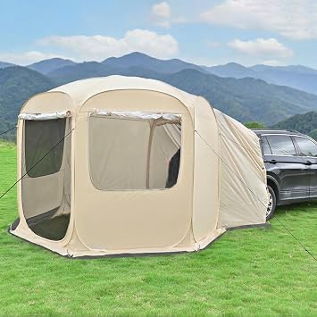 Alvantor 5 Person Pop Up SUV Tent,2 in 1 Car Tent & Camping Tent,Mosquito Screen & Waterproof PVC Multi-functiona for Car SUV Van Camping,Includes Heavy Duty Tarp & Storage Bag 8.6L X8.6W X6.7H