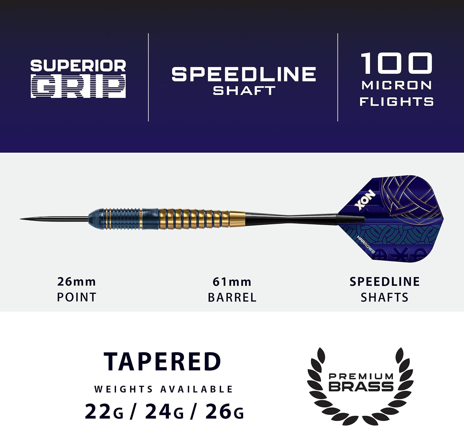 Harrows Nox Steeltip Brass Darts Set in 22g, 24g or 26g – Includes Speedline Shafts, Nox Flights & Darts Case – Durable Coloured Steel Tip Darts for Precision Play