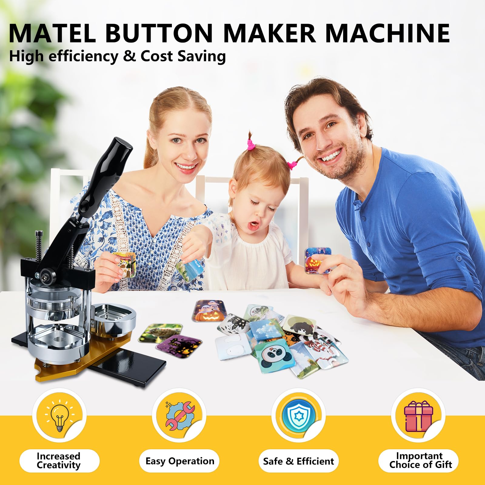 Happizza Máquina para hacer botones magnéticos para nevera, máquina de hacer pines cuadrados de metal de 50 mm para imán de refrigerador, kits de prensa de botones de insignia de bricolaje con 100