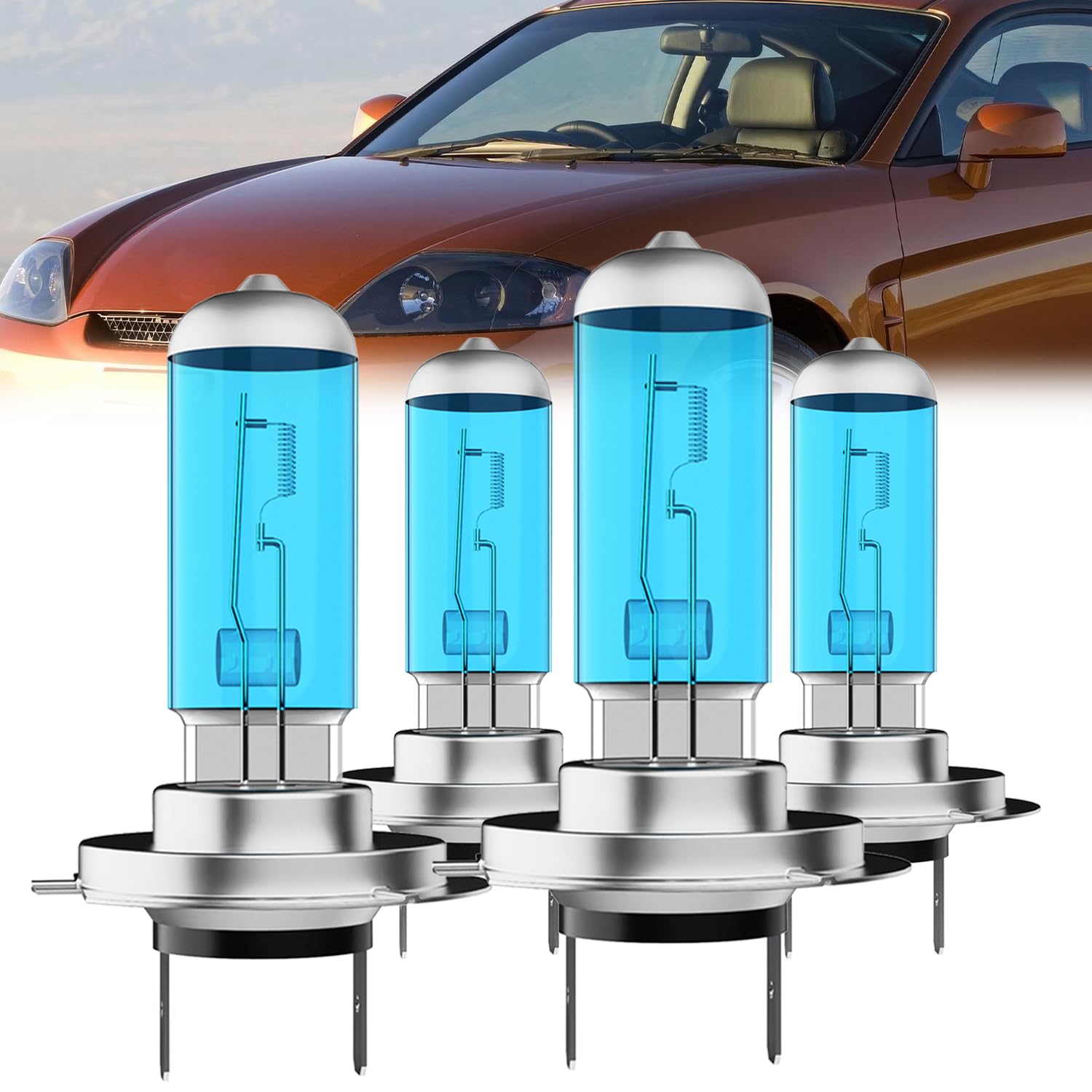 Headlight Bulbs Compatible With Hyundai Tiburon 2003-2006, H7 High Beam + H7 Low Beam Halogen Light Bulb Combo, Super Bright 6000K White, Plug and Play, Pack of 4