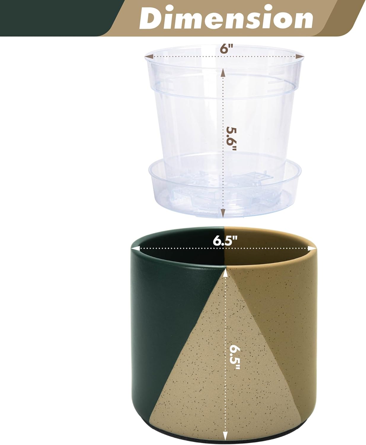 D'vine Dev 6.5" Stoneware Cachepot Planter with 6" Clear Nursery Pot & Detachable Saucer – Modern Indoor Plant Pot with Drainage for Bottom Watering & Root Visibility, Desert Forest, 93-O-C-1