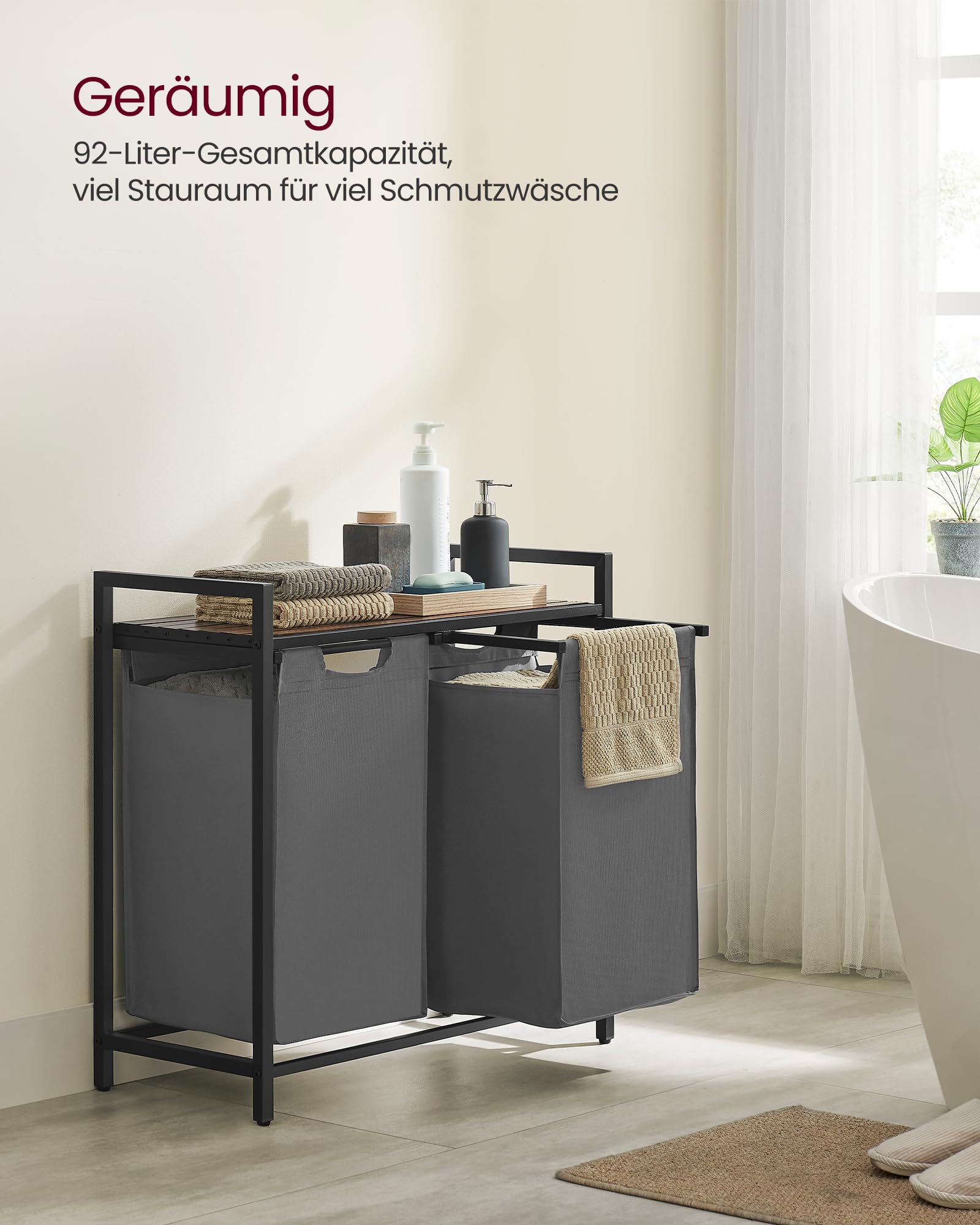 Vasagle Wäschekorb 2 Fächer 92 L – Bild 3