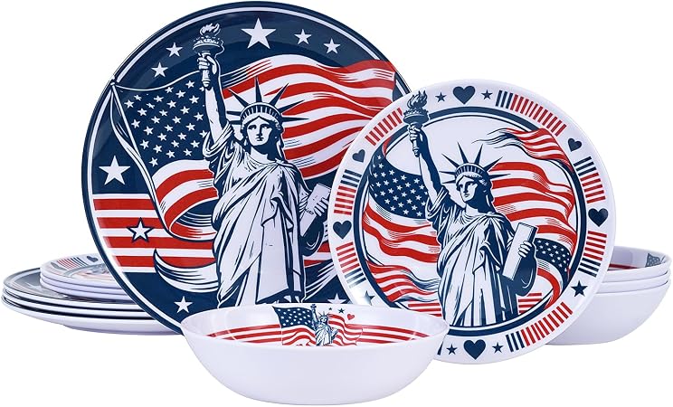 Webbylee 12 Piece Melamine Dinnerware Set,Unbreakable Plates and Bowls with