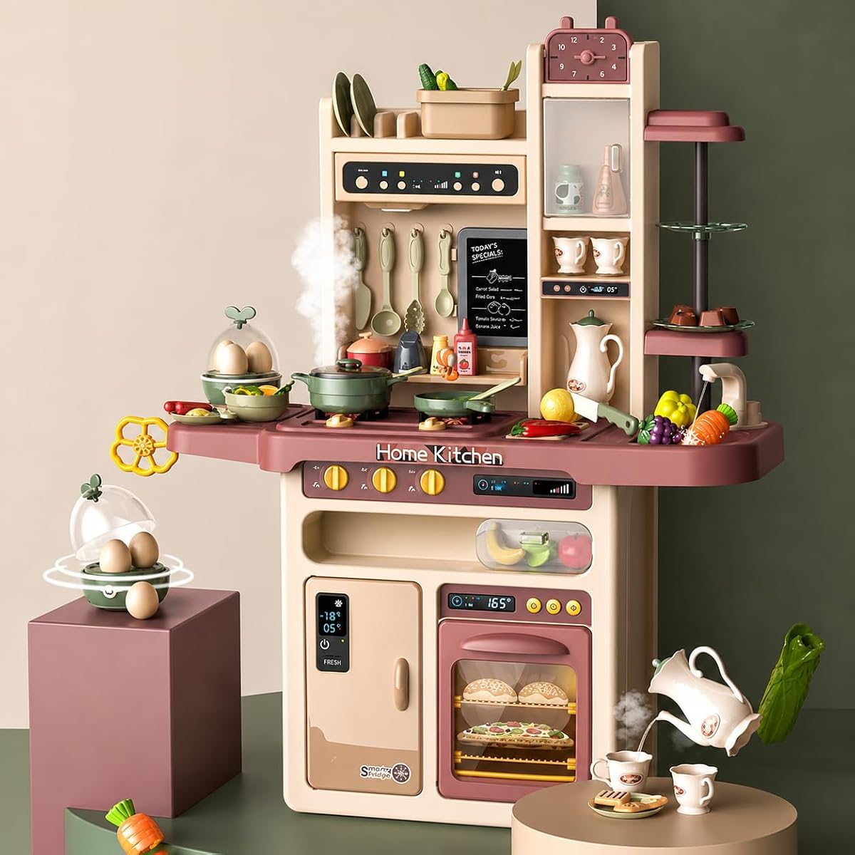 Kids Kitchen Set with Pretend Play Accessories, Water Spray Cooking Effect, Toy Oven, Sink, Storage Shelves & Kitchen Utensils, Role Play Cooking Toy for Boys & Girls Online at Low Prices in India