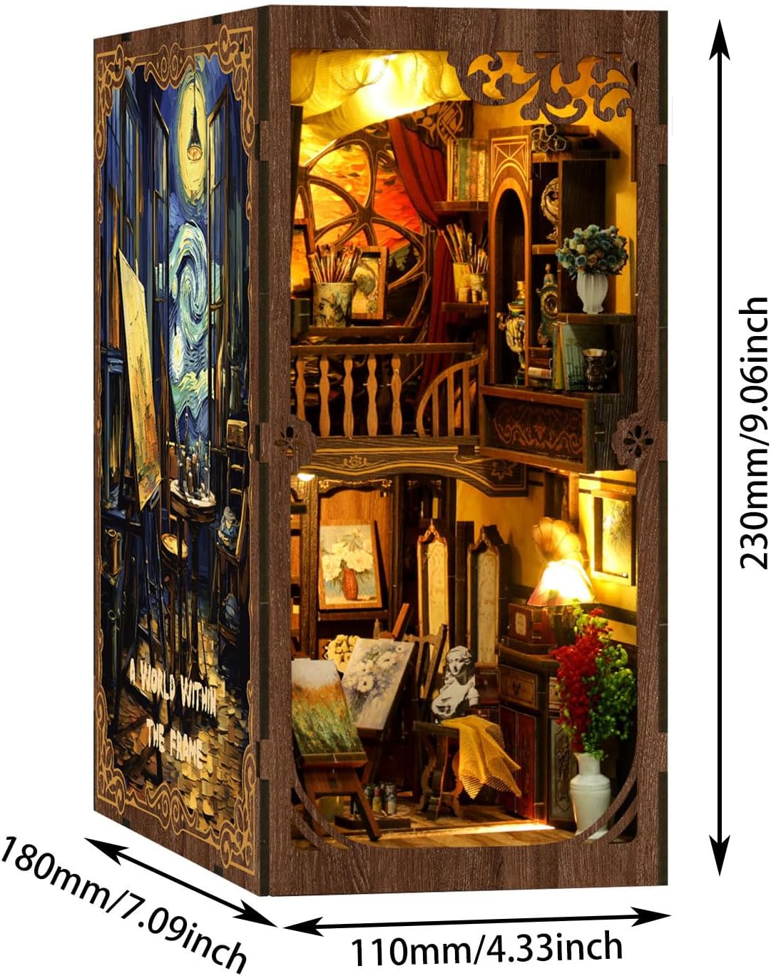 DIY Book Nook Kit for Adults, A World Within The Frame DIY Miniature Kit Wooden Bookshelf Insert Decor with LED Lights Craft Kits