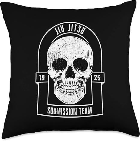Jiu Jitsu MMA and Grappling - Jiu Jitsu Skull BJJ Skull-Brazilian Jiu Jitsu MMA and Grappling Throw Pillow, 18x18, Multicolor