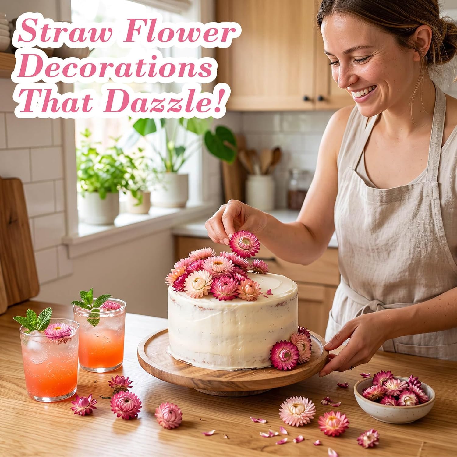 150-160 Pcs Edible Pink Color Dried Flowers for Cocktail Garnish thumbnail