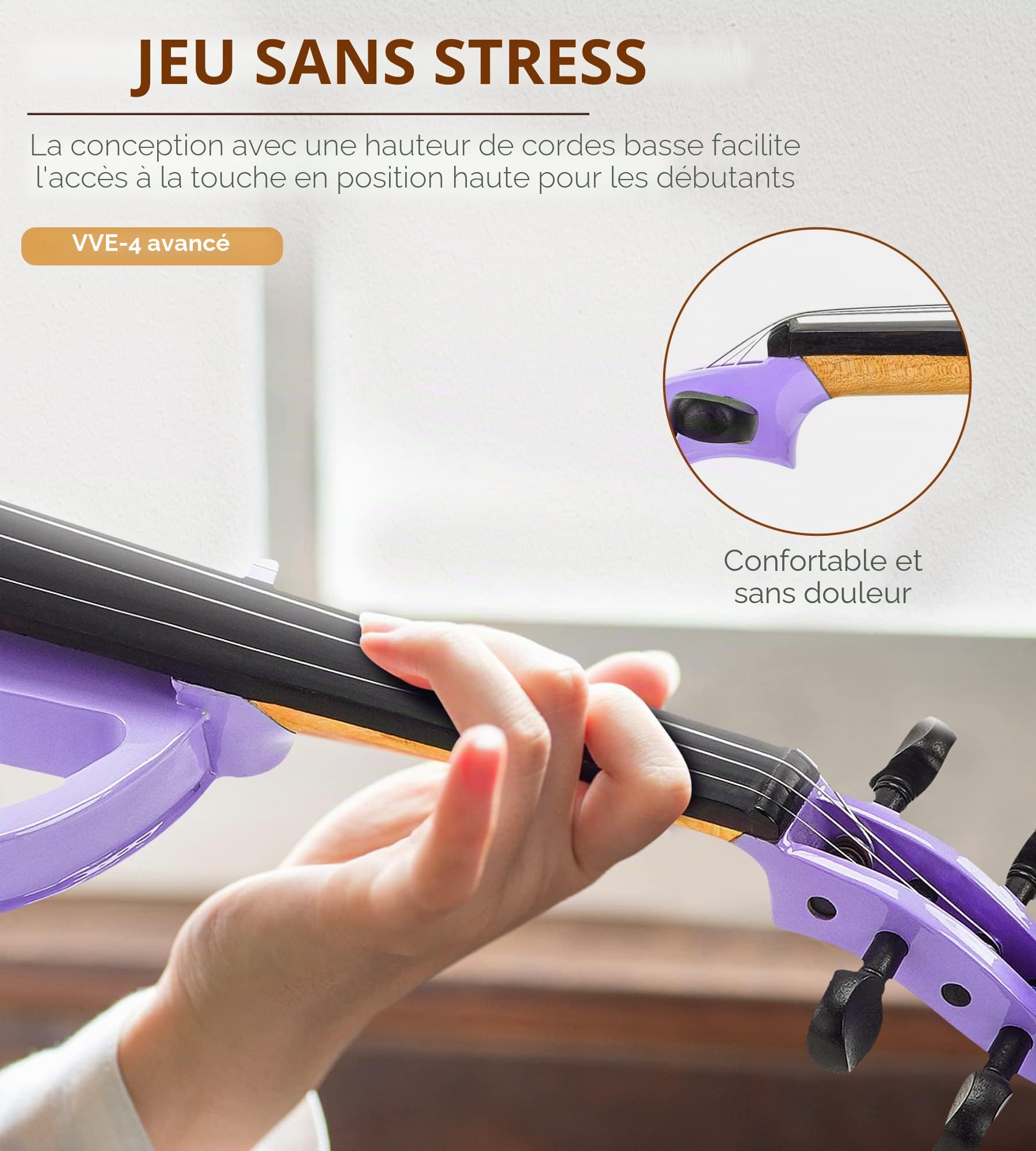 Vangoa Violon Électrique 4/4 Silencieux Taille Réelle pour Débutants Étudiants Adultes Adolescents avec Kit de Démarrage Violet