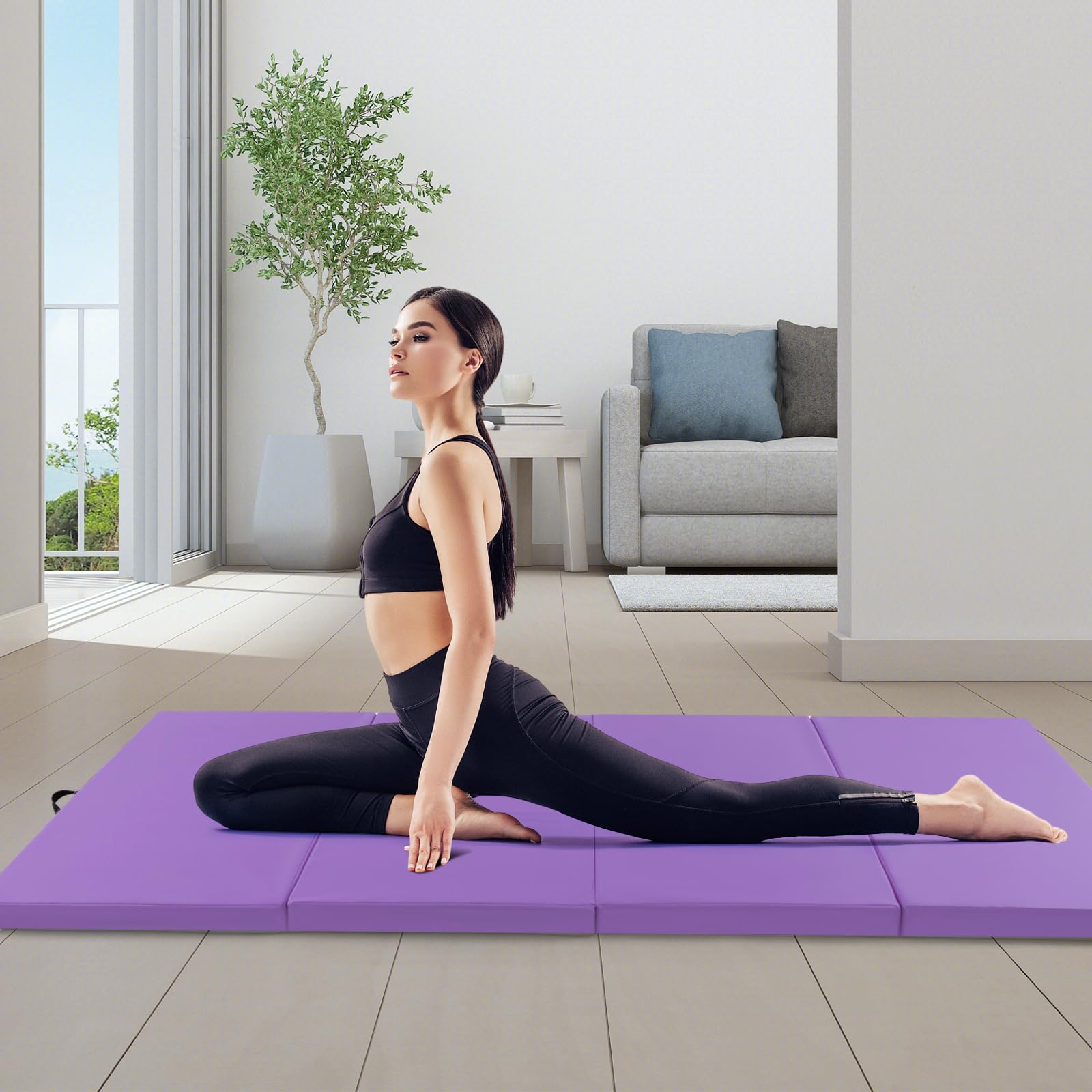 COSTWAY Tappetino Palestra Pieghevole a 4 Pannelli, Tappetino Ginnastica 300 x 117 x 5 CM con Maniglie e Chiusure a Strappo, per Ginnastica, Yoga e Stretching