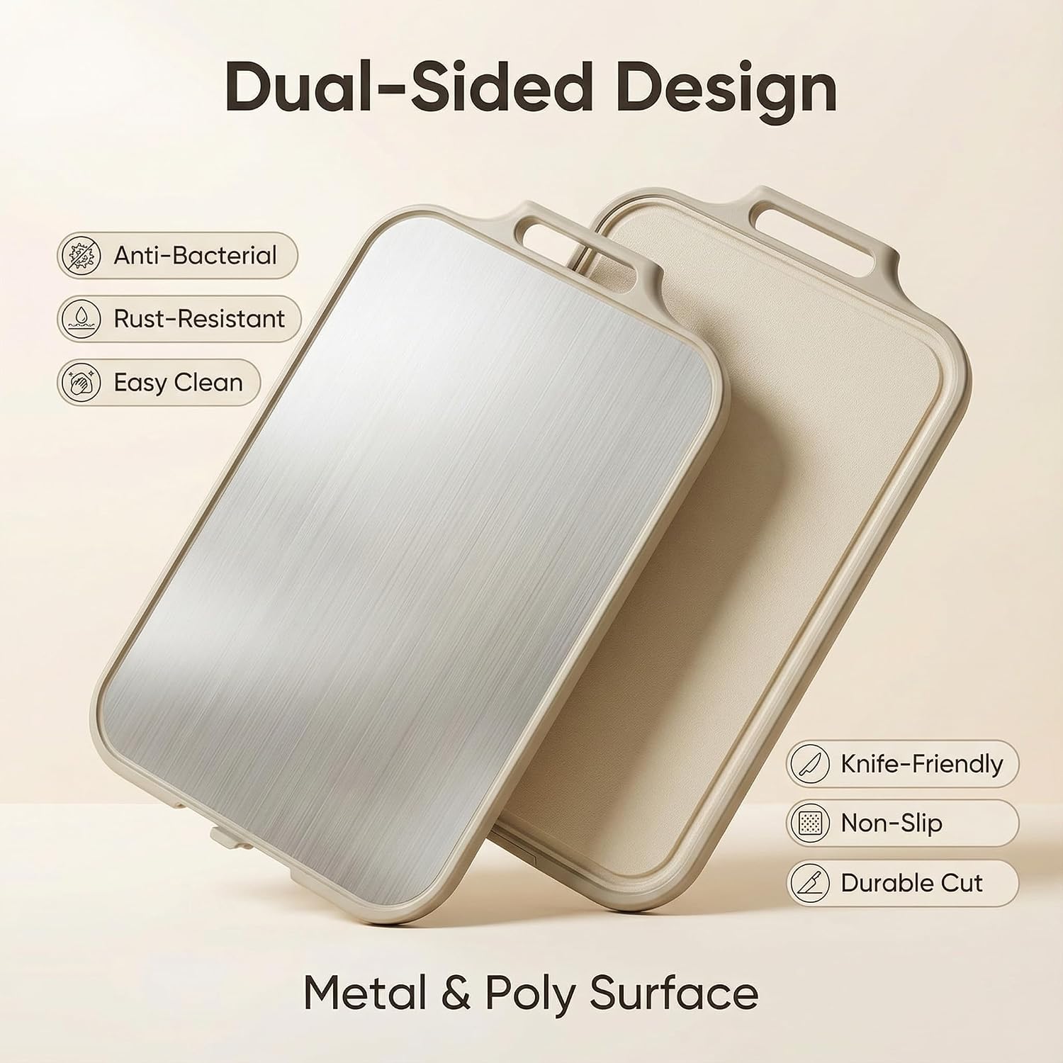Stainless Steel Cutting Board for Kitchen, 2 in 1 Double Side Large Cutting Boards, Food Grade Stainless Steel/PP Chopping Board, Easy to Clean/Dishwasher Safe, 16”×11”