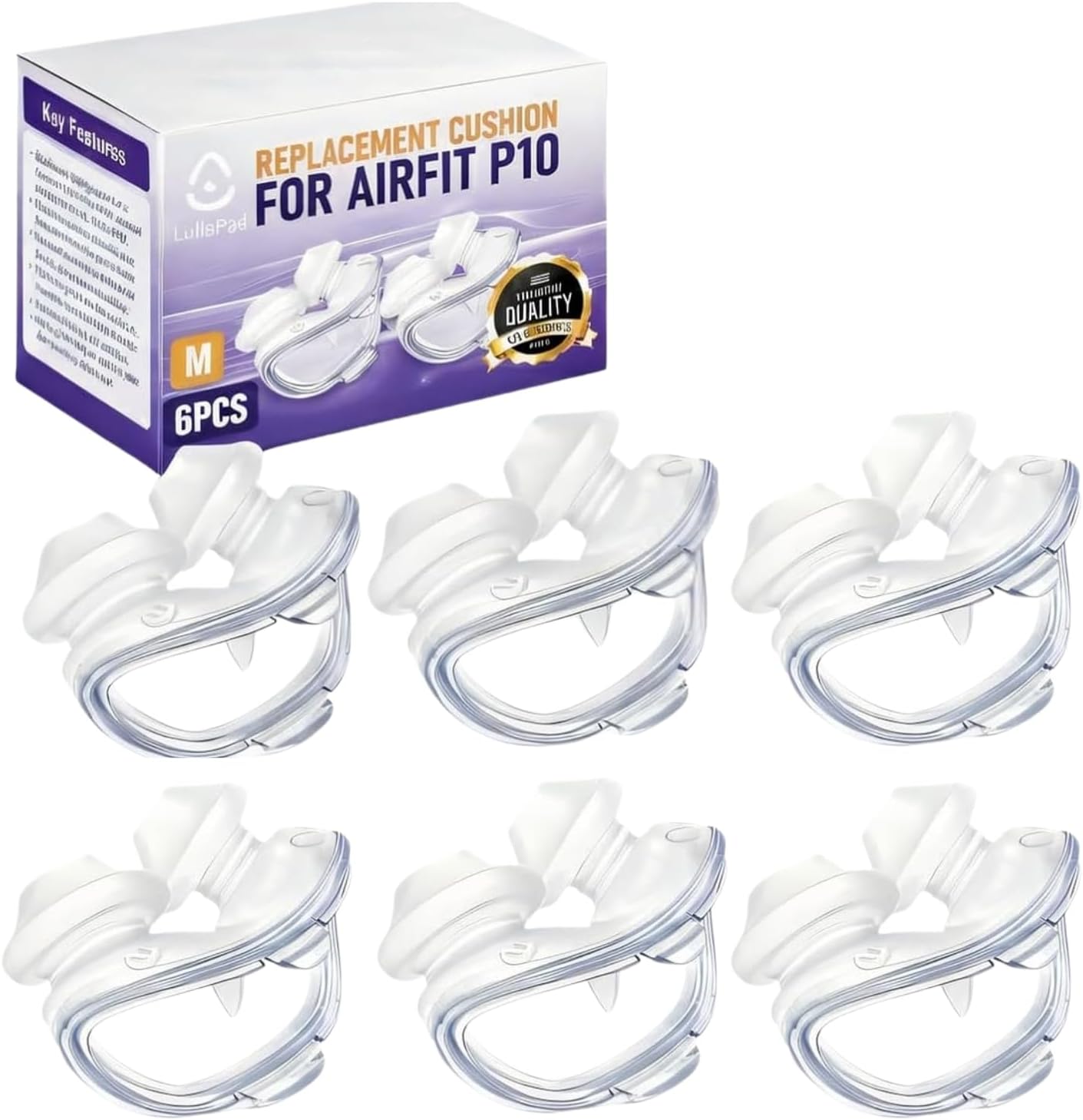 Air-Fit P10 Nasal Pillow Cushion - Soft Silicone Replacement Nose Pillows - Leak-Free Seal & Lightweight Comfort Replacement Supplies for Uninterrupted Sleep - 6 Pack Medium