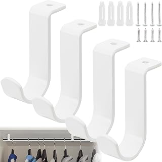 moonoom 4 Pack Heavy Duty Closet Rod Brackets for 1-Inch Diameter Rods, Metal Hanging Shelf Rods Support with Screws, White Closet Rod Holders for Living Room Kitchen Garden and Bathroom