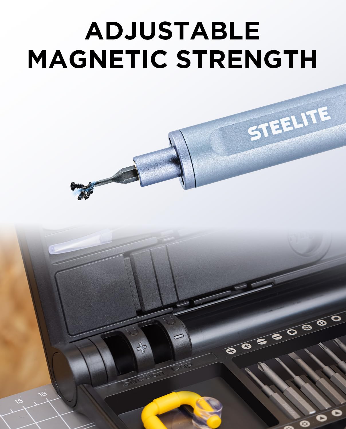 STEELITE Juego de destornilladores eléctricos 58 en 1, mini juego de destornilladores de precisión, 36 puntas magnéticas S2 y 6 fundas, almacenamiento magnético, hexagonal de 5/32 pulgadas