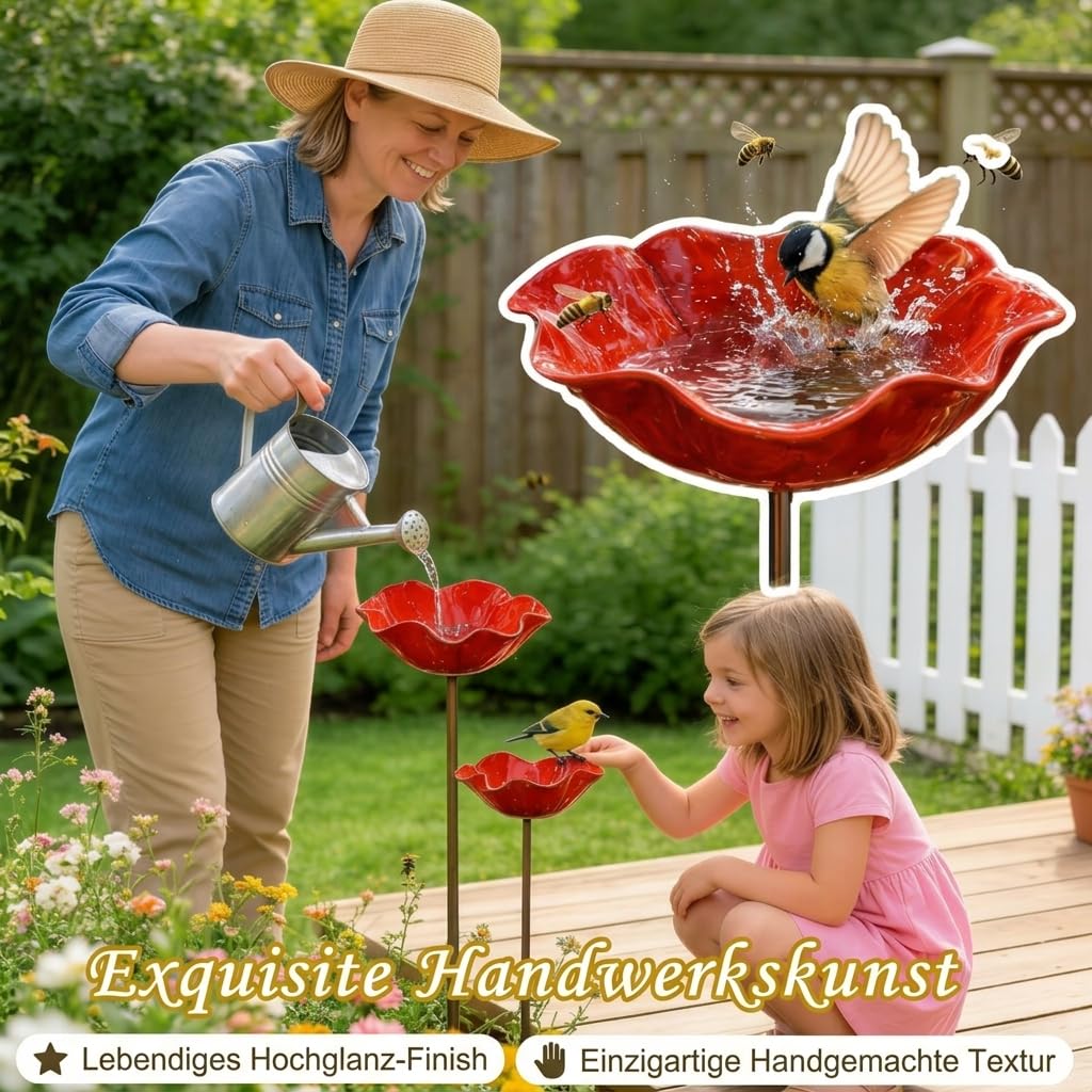 Vogeltränke Gartenstecker Metall，Blumenform Bienentränke für Garten, Mehrfach Vogelbad & Insektentränke, Gartendekoration Bienenstein für Rasen (3 Stück)