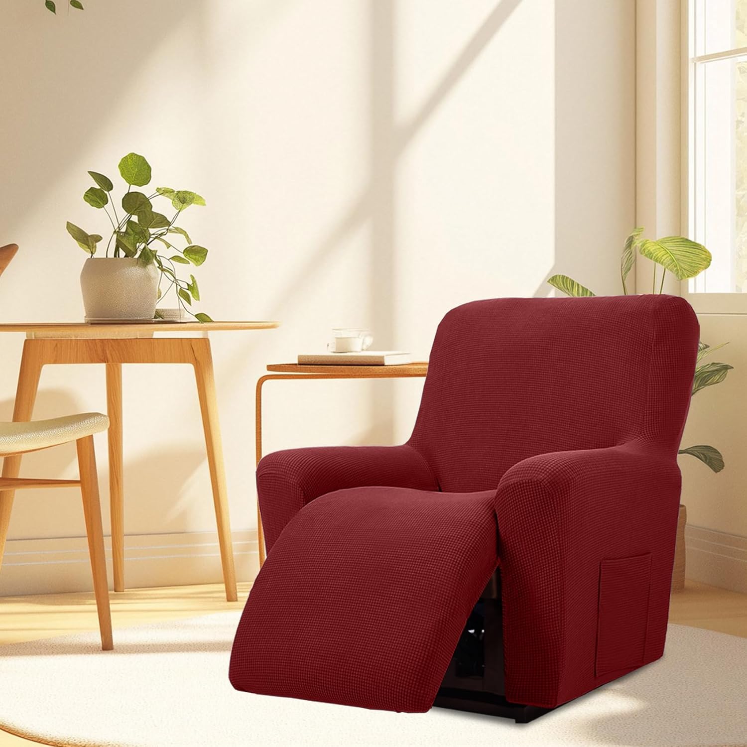 Cupuamon Recliner Chair Covers,Lazy Boy Recliner Covers Stretch Reclining Covers 1 Piece Furniture Protector with Elastic Bottom for Dog,Kids-Dark Red