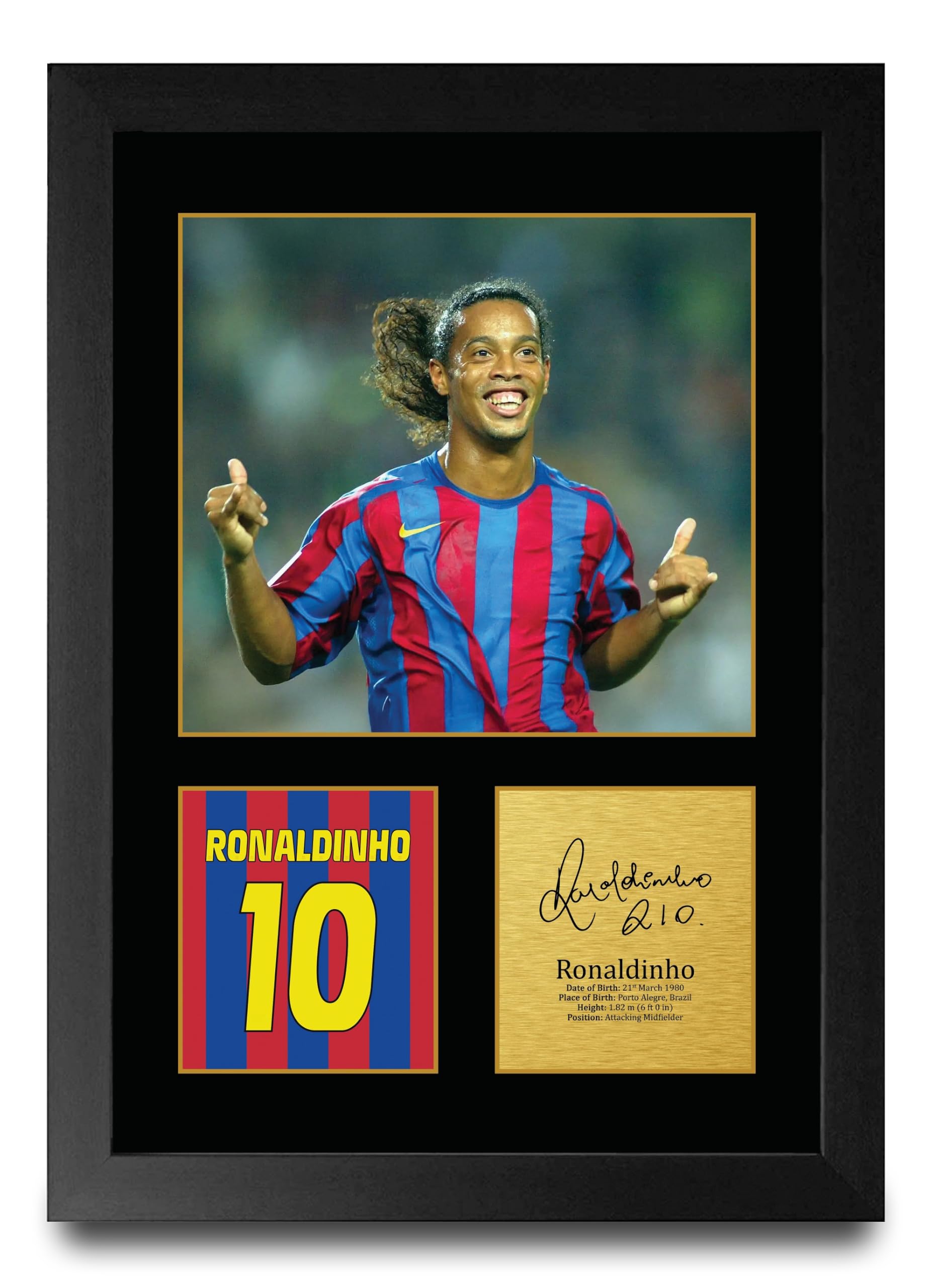 HWC Trading Ronaldinho Barcelona Gifts Printed Signed Autograph Picture for Football Fans and Supporters (ID-004462) - A4 Framed Print