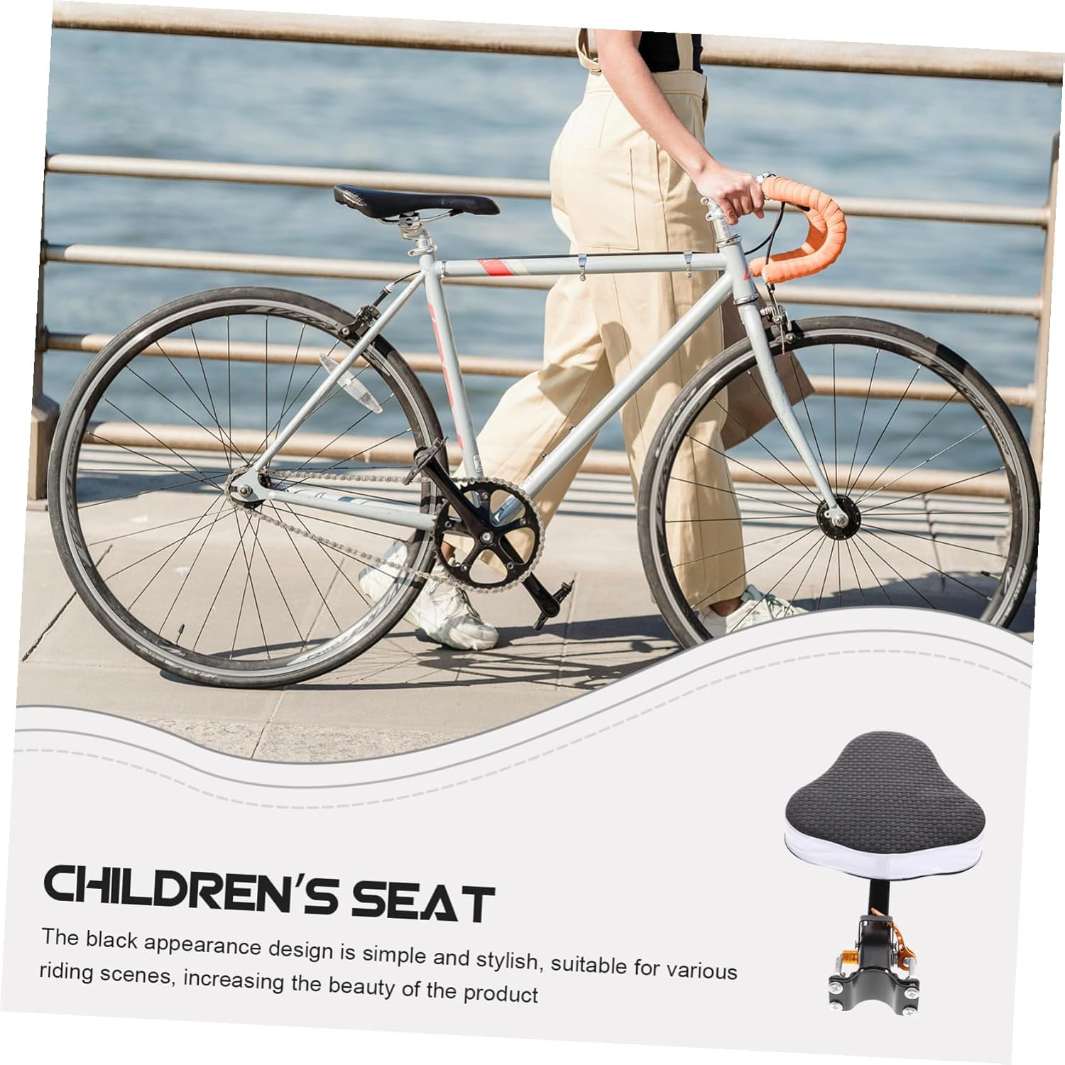 Adjustable Front-Mounted Bike Seat with Supple Cushion and Anti-Slip Material Comfortable Bike Seat Attachment Stylish Black and White Design