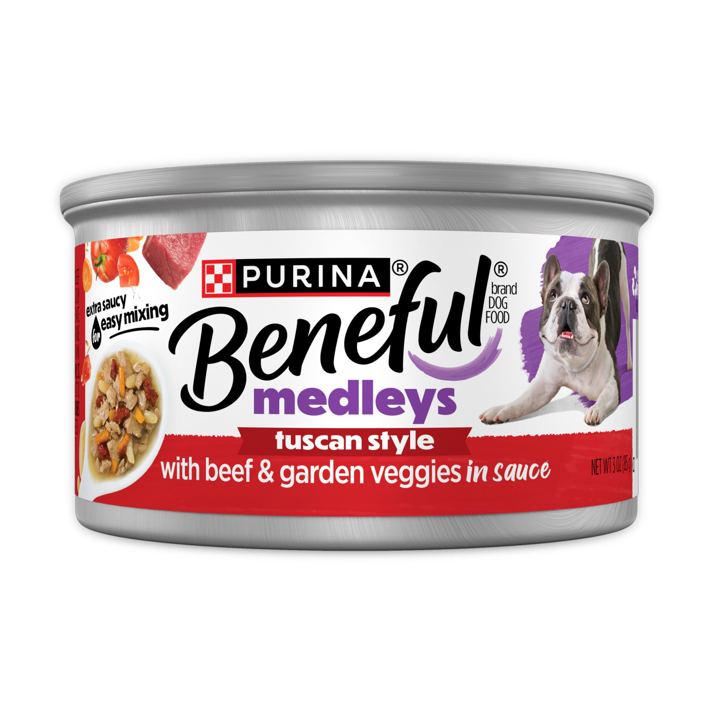 Purina Beneful Medleys Tuscan Style Wet Dog Food with Beef, Carrots, Tomatoes, and Rice in Dog Gravy - (Pack of 12) 3 oz. Cans