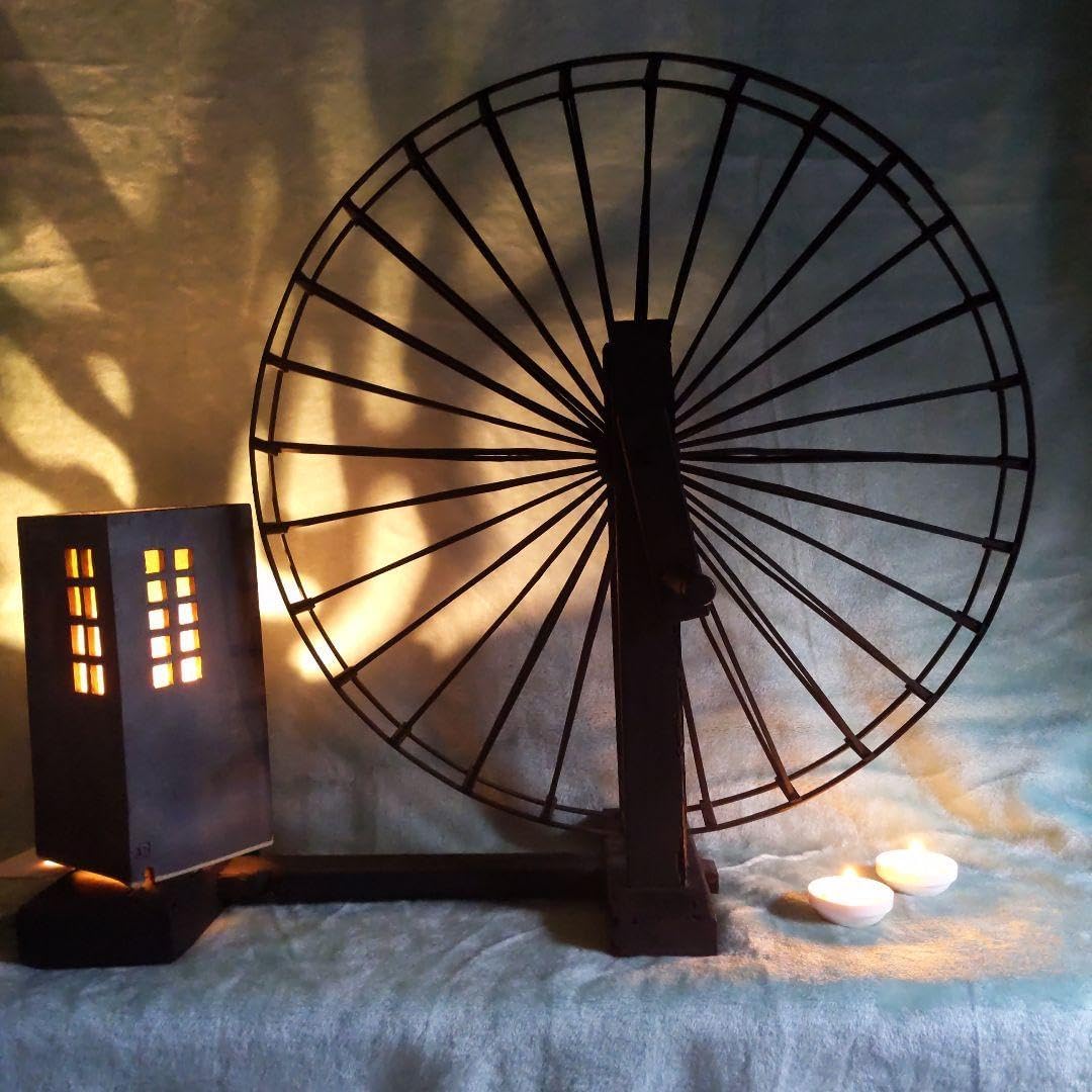 糸車 古民具 木＆竹製 アンティーク装飾品 レイアウト提案 行燈添え