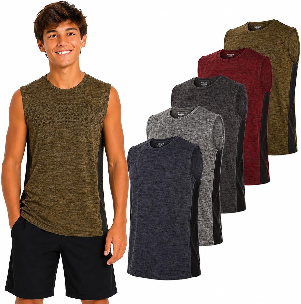 Essential Elements Boys 5 Pack T-Shirt Quick-Dry Crew Neck Short Sleeve Tee