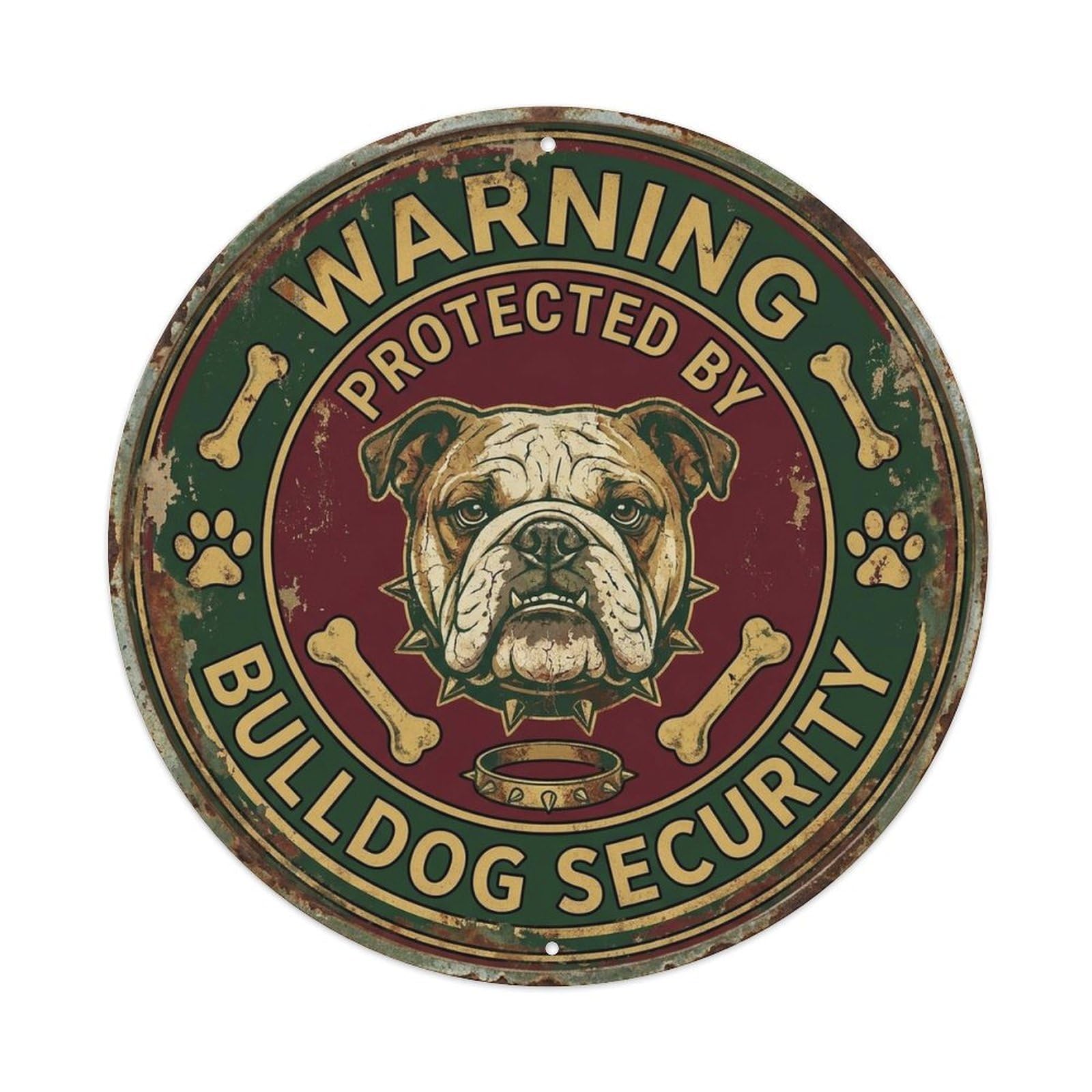 Bulldog Security Warning Distressed Vintage Metal Tin Sign