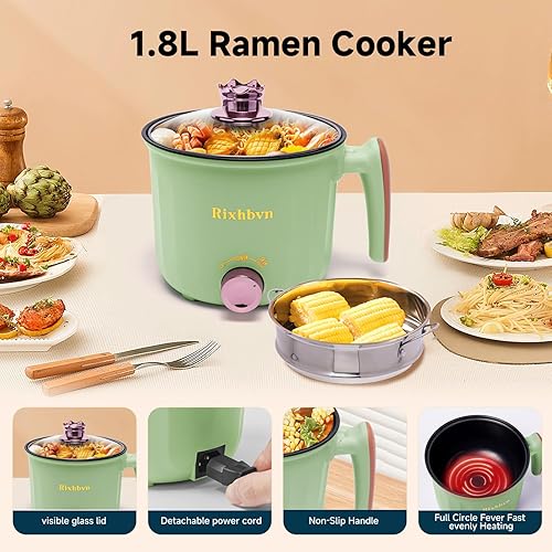 Miniatura 3 de Olla eléctrica con vaporizador, olla de fideos rápidos, olla eléctrica antiadherente para Raman, sopa, fideos, filete, avena, rápida, con control de